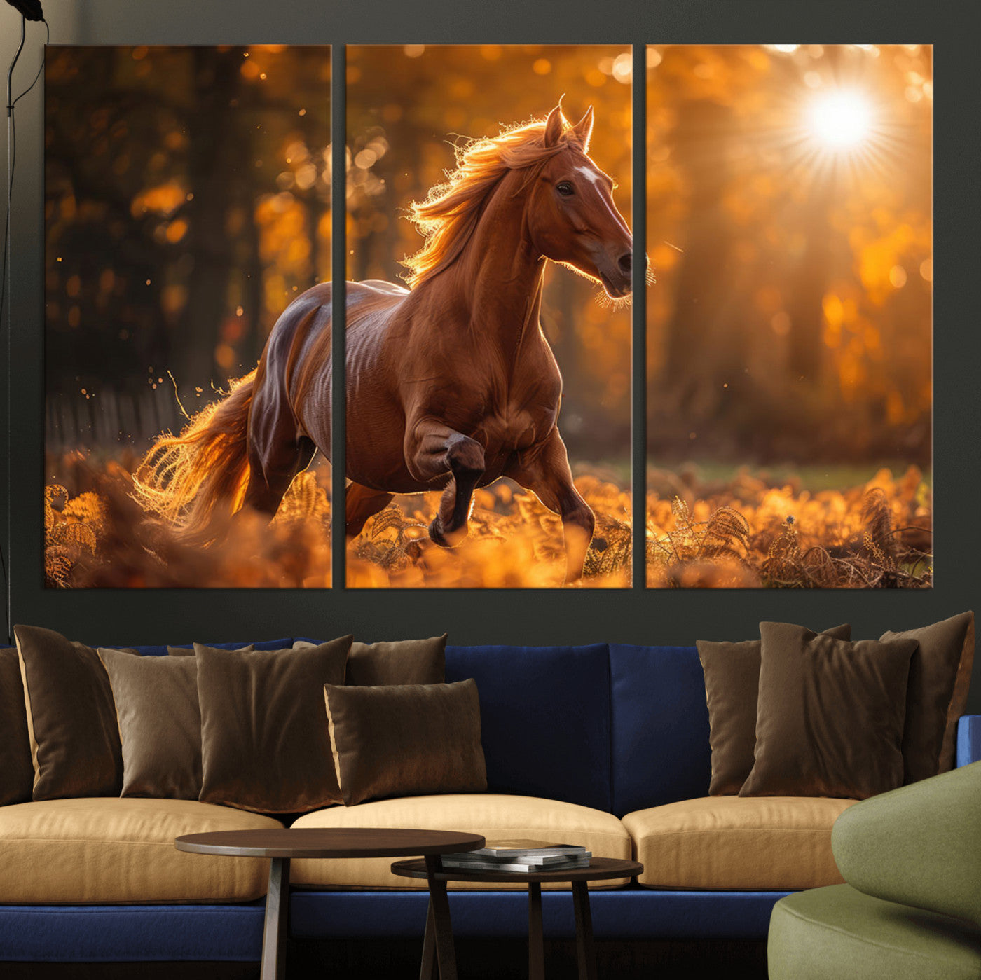 -Running Horse Sunset Forest Wall Art Canvas Print
