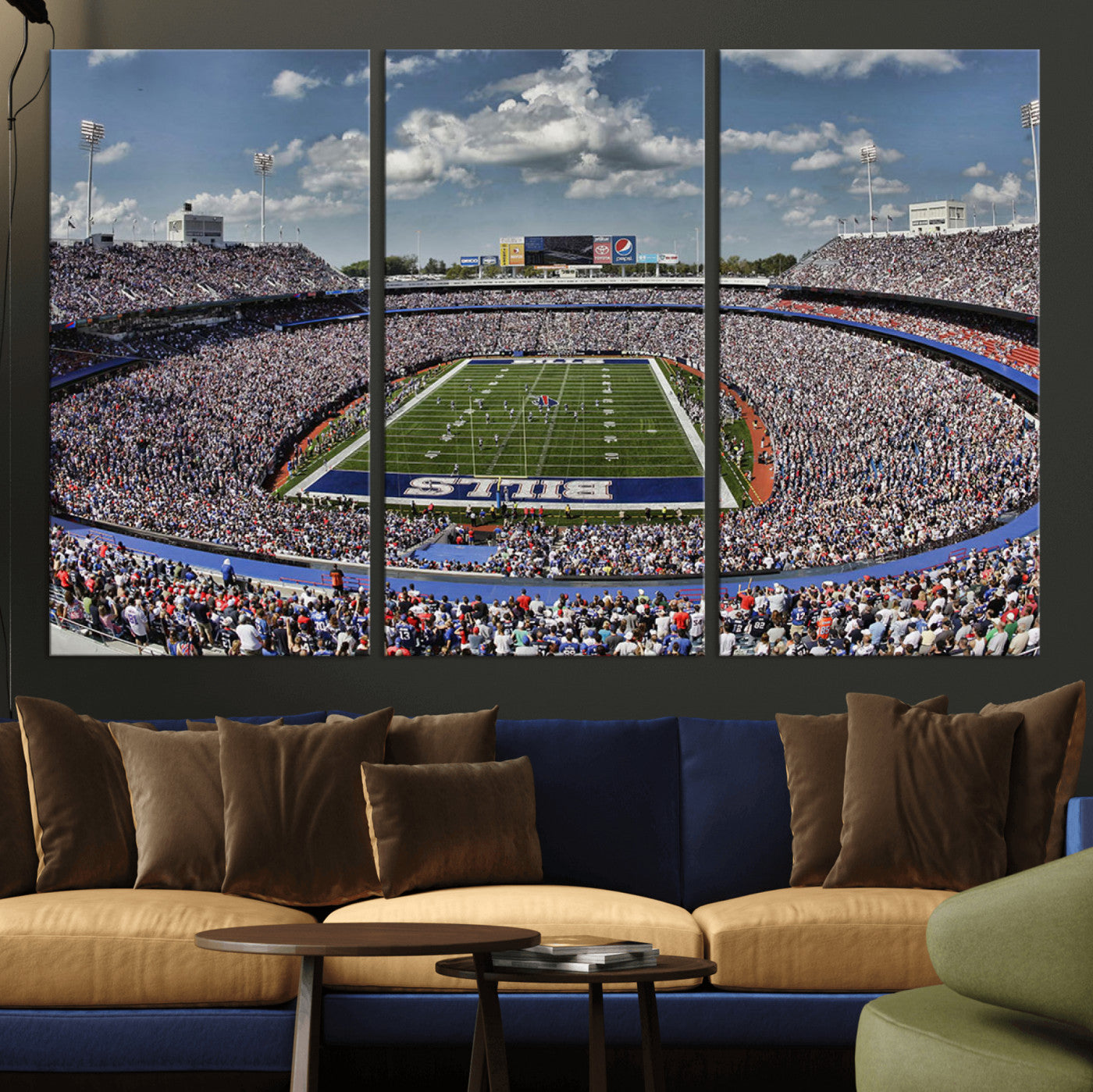 MGV-CV-48X32-3P - Buffalo Bills Highmark Stadium Wall Art Canvas Print - Bills Stadium Game Day Triple Canvas Wall Art - Buffalo Bills NFL Match