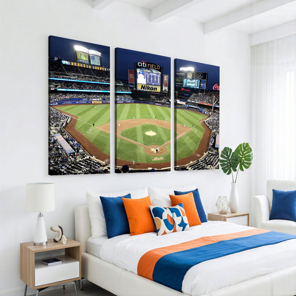 87666-MGV-CV-36X24 - Citi Field Wall Art Print | 3-Panel New York Mets Baseball Stadium Canvas Print | Framed Sports