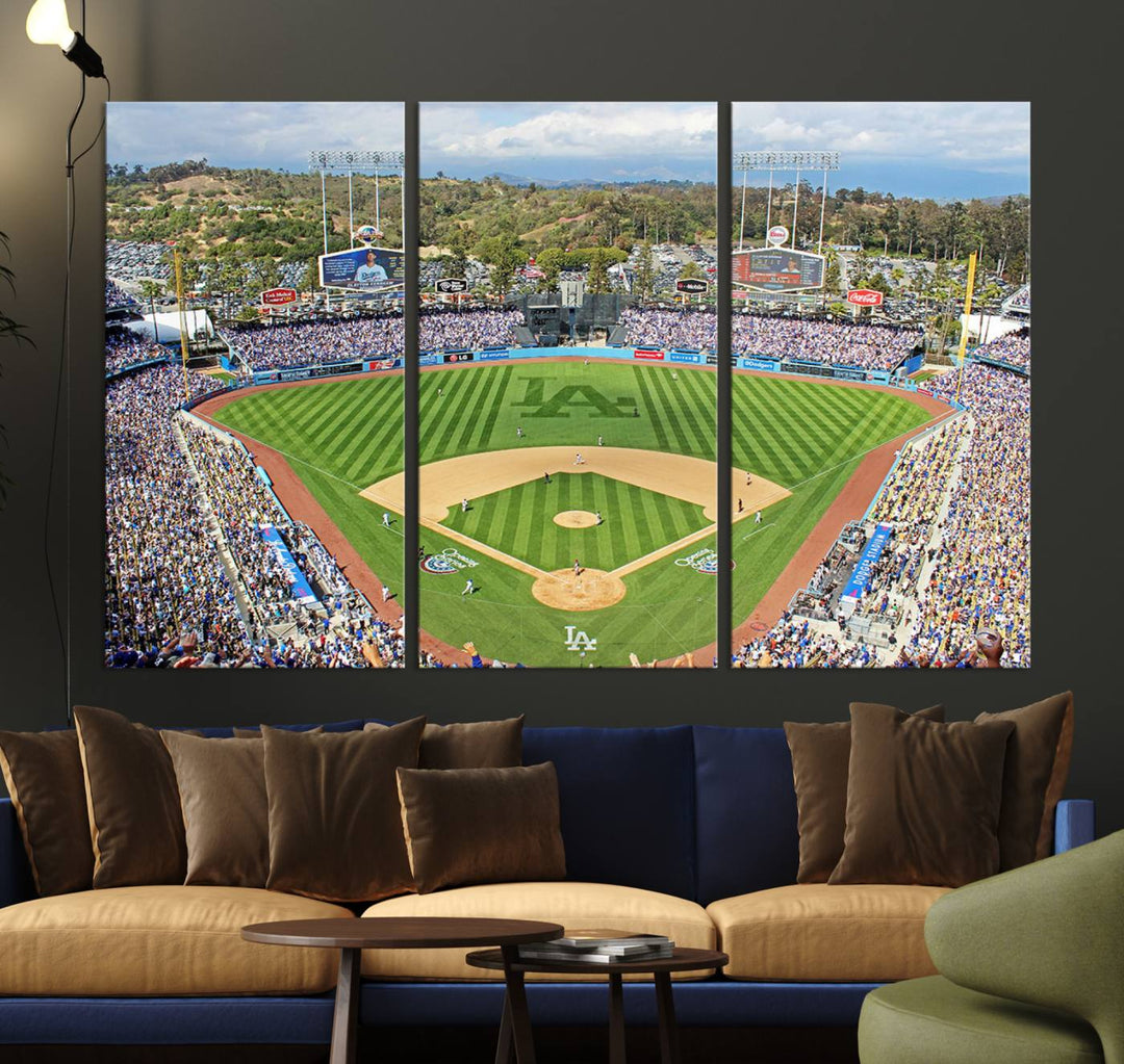 Aerial view of a sunny game day at Citi Field, captured in a 3-panel canvas print wall art.