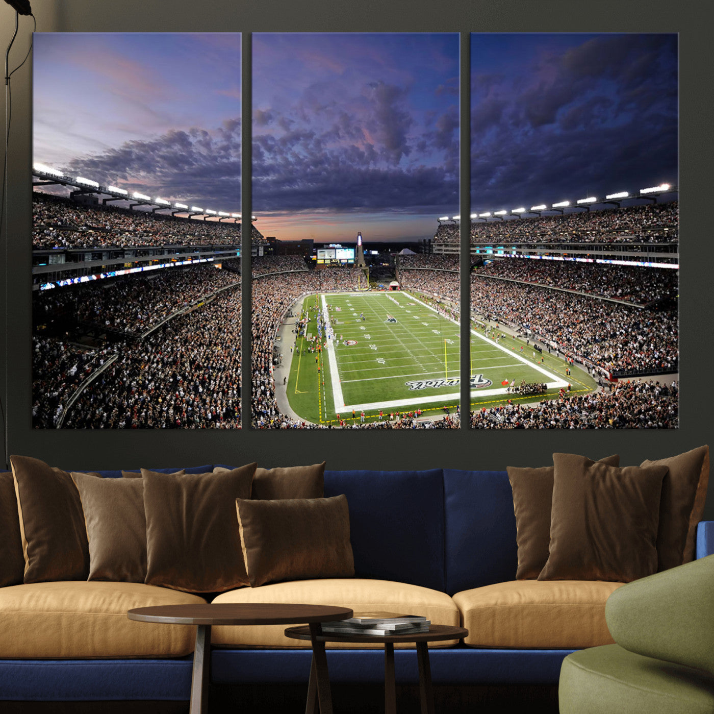MGV-CV-48X32-3P - New England Patriots Football Team Print - Foxborough Gillette Stadium Wall Art Canvas Print