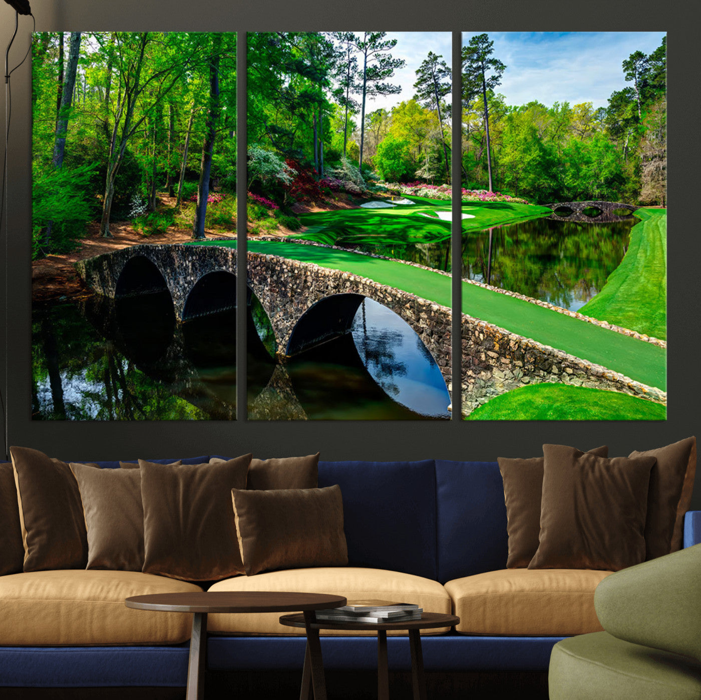 MGV-CV-48X32-3P - Augusta National Golf Club Wall Art - Panoramic Bridge & Lush Greenery – Premium Framed,