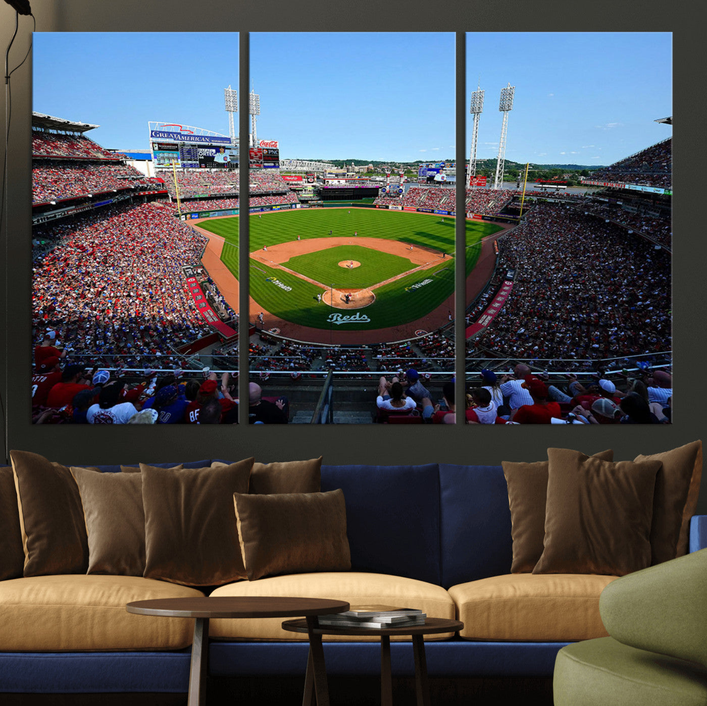 MGV-CV-48X32-3P - Cincinnati Reds Baseball Team Print - Great American Ball Park Stadium Wall Art Canvas Print