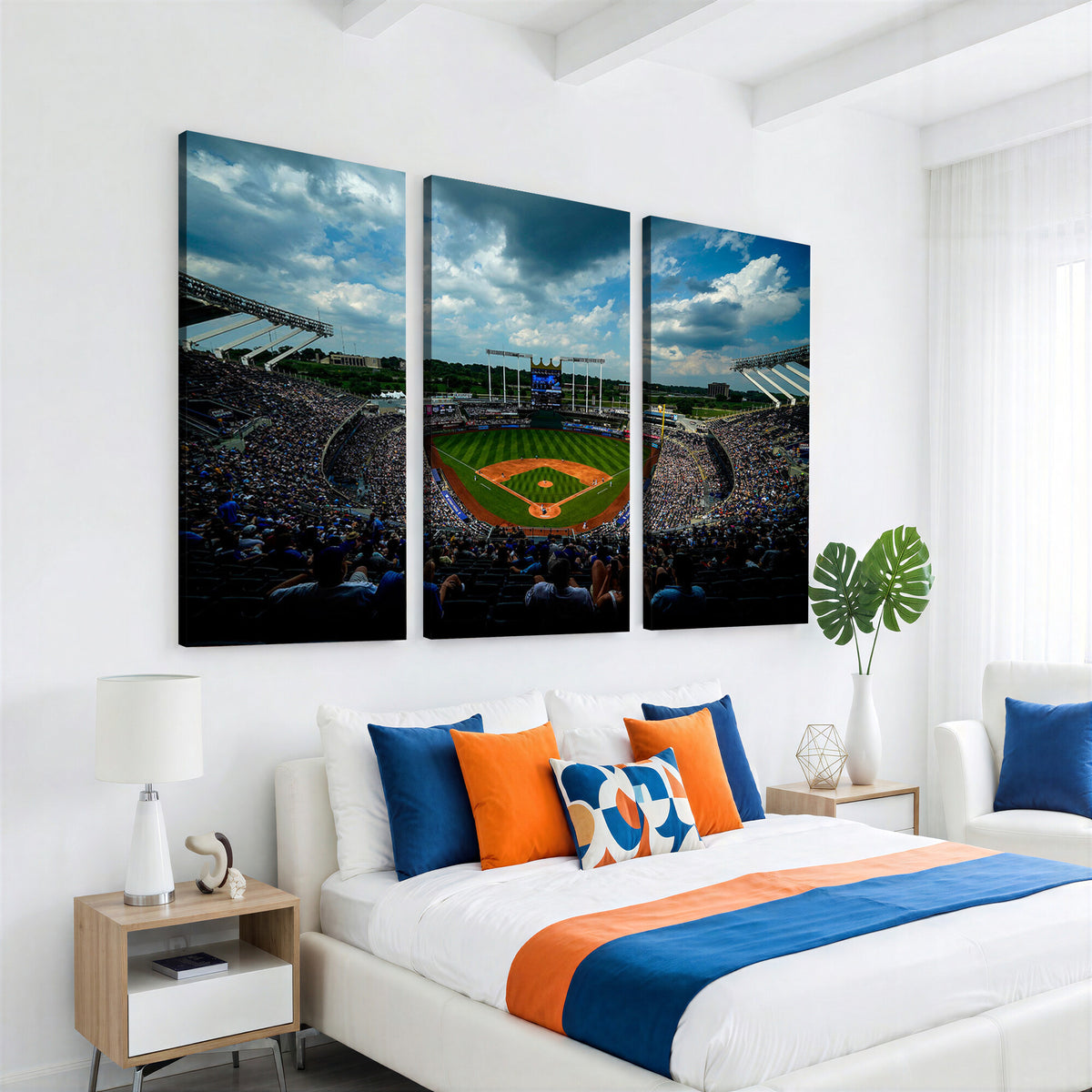 37127-MGV-CV-36X24 - 3-Panel Kauffman Stadium Wall Art Print | Large Kansas City Royals Baseball Canvas