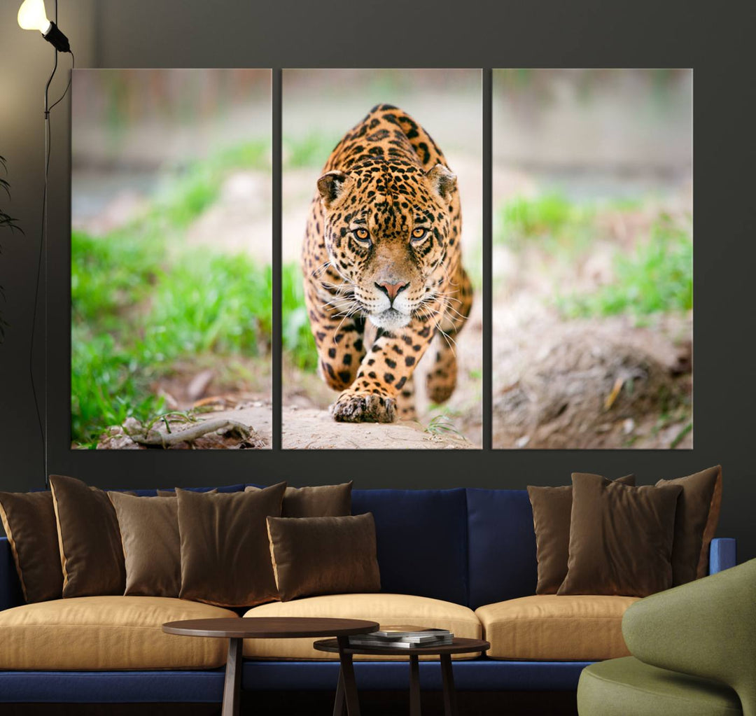 Leopard on the Prowl is a large canvas showcasing a captivating scene.