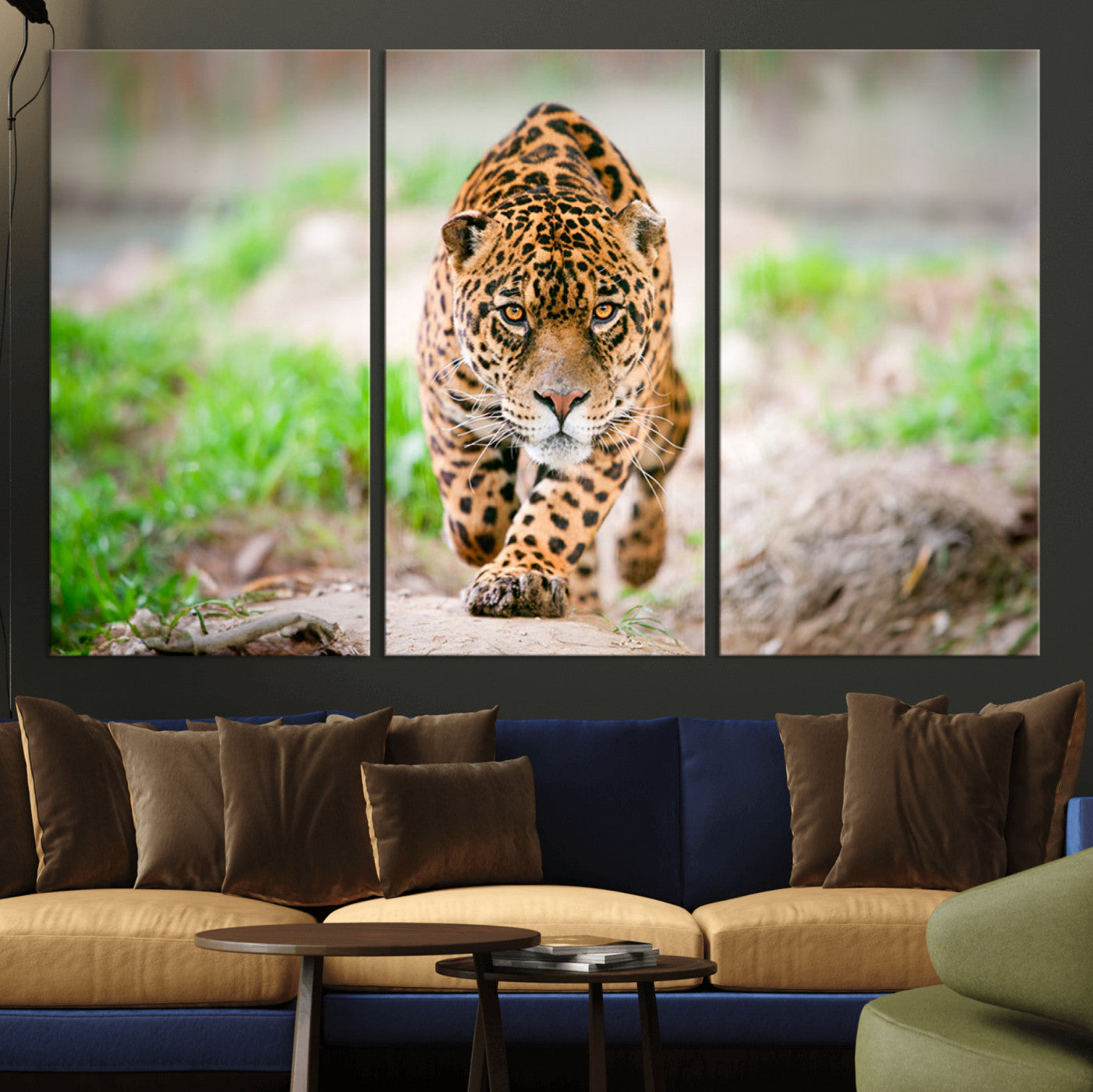 MGV-CV-48X32-3P - Leopard on the Prowl - Stunning Large Framed Canvas Wall Art for Living Room, Bedroom, or Office Décor, Vibrant Wildlife Print, Ready to Hang