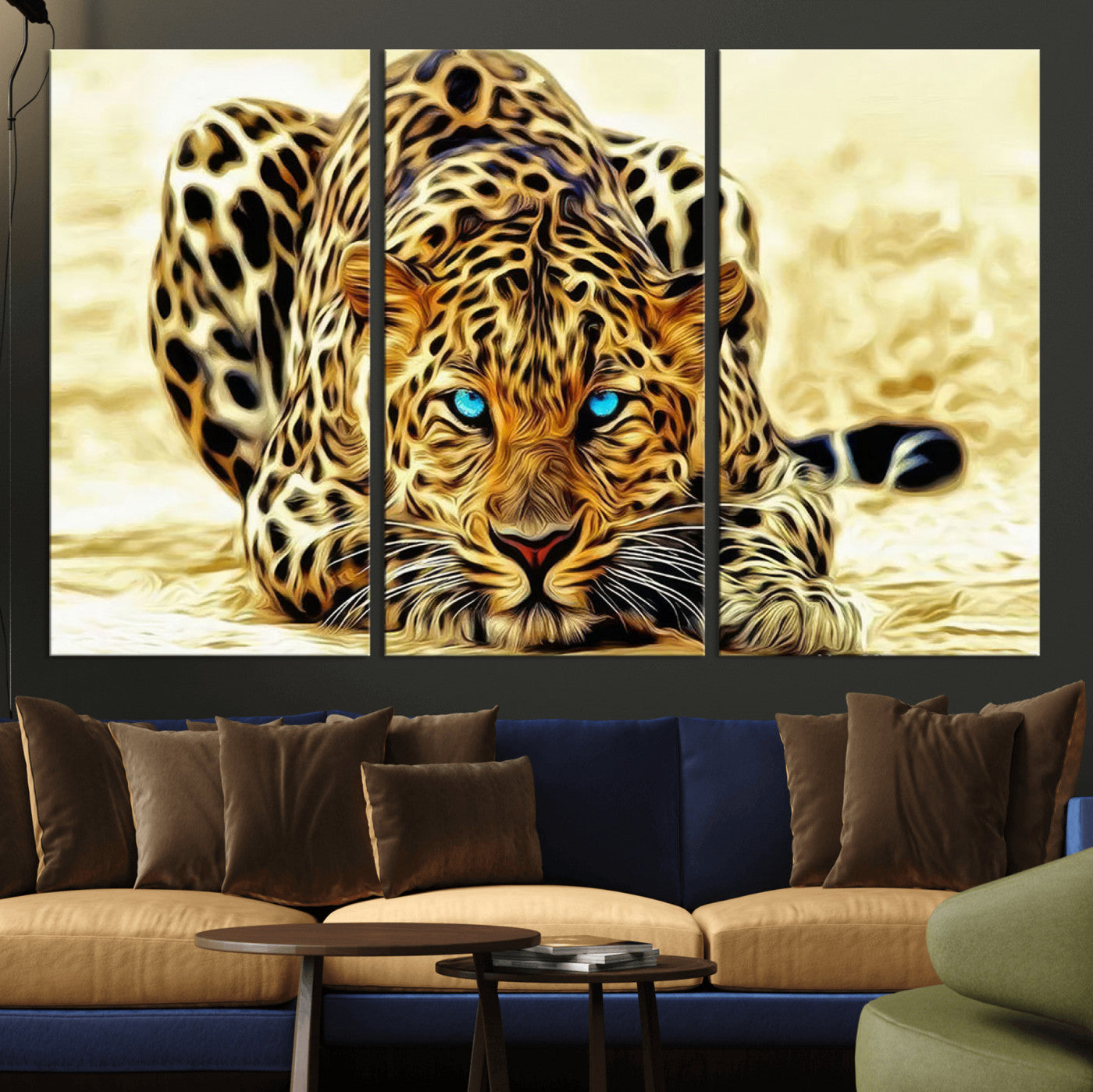 -Blue-Eyed Leopard Canvas Wall Art - Framed Animal Print Ready to Hang - Fierce and Bold Decor for