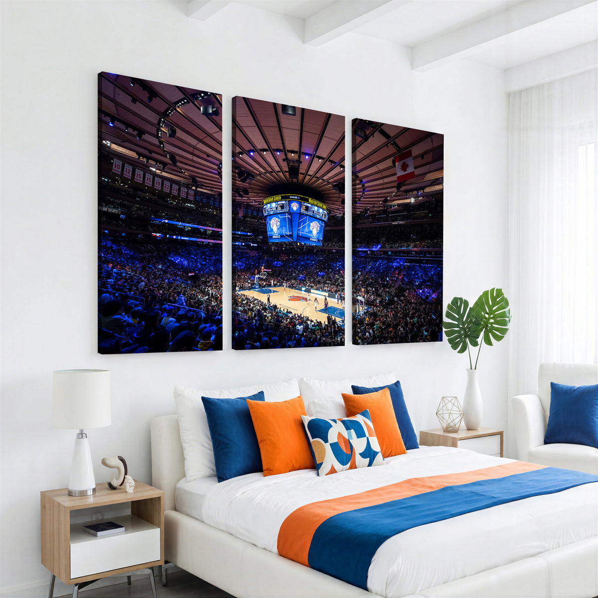 20491-MGV-CV-36X24 - Madison Square Garden Basketball Print Canvas, Basketball Game Triple Canvas Wall Art