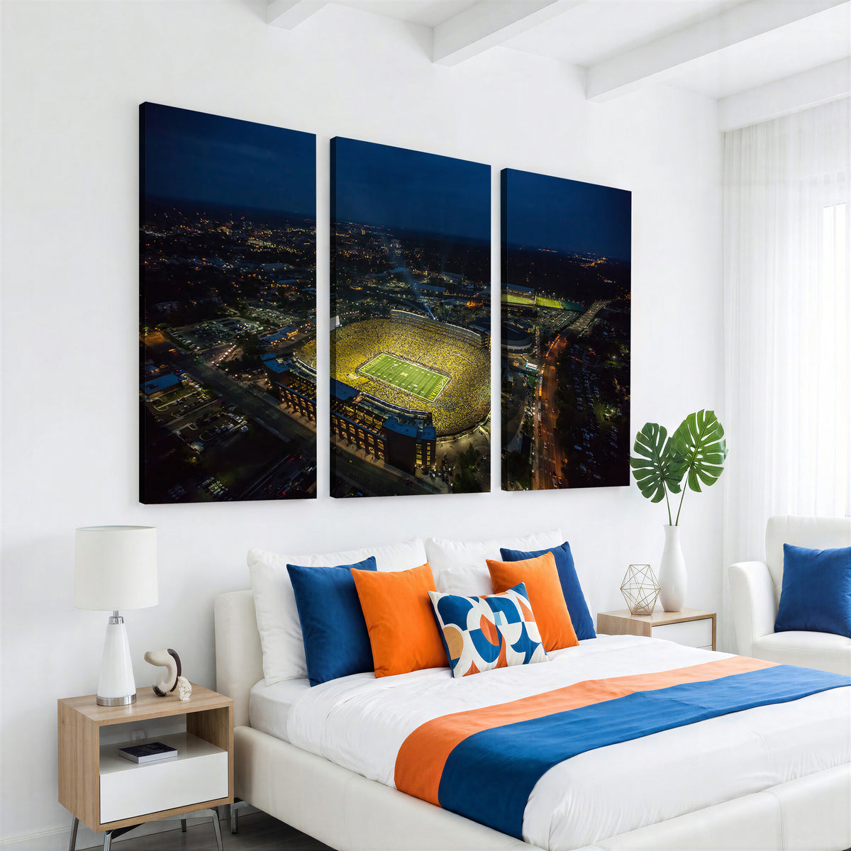 52519-MGV-CV-36X24 - Michigan Wolverines Football Team Print, Michigan Stadium Wall Art Canvas Print