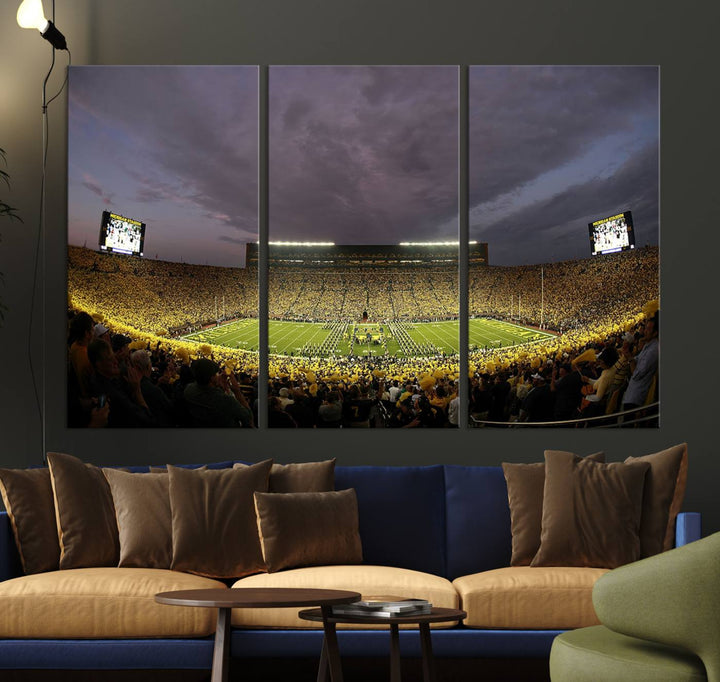 Michigan Stadium Wall Art Canvas Print of a night game by the Wolverines.