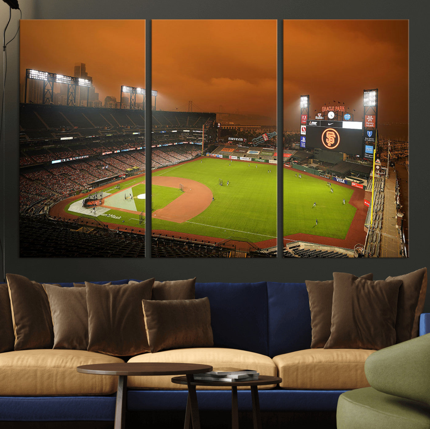 MGV-CV-48X32-3P - San Francisco Giants Baseball Team Print - Oracle Park Stadium Wall Art Canvas Print