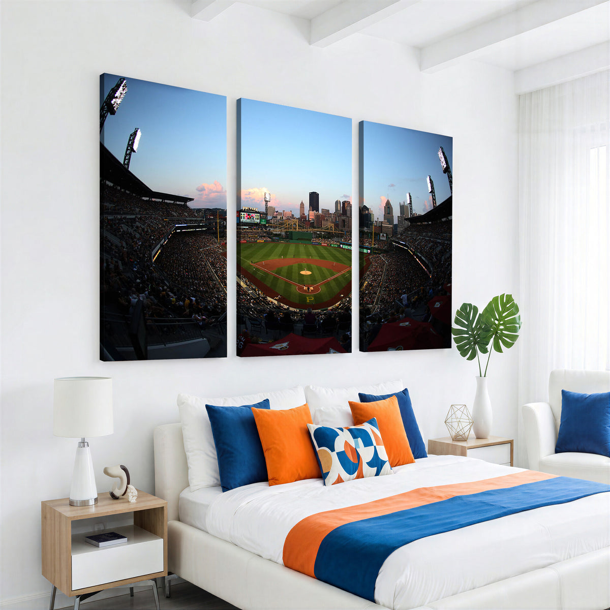 67670-MGV-CV-36X24 - PNC Park Evening Game Triple Canvas Wall Art | Pittsburgh Pirates MLB Stadium