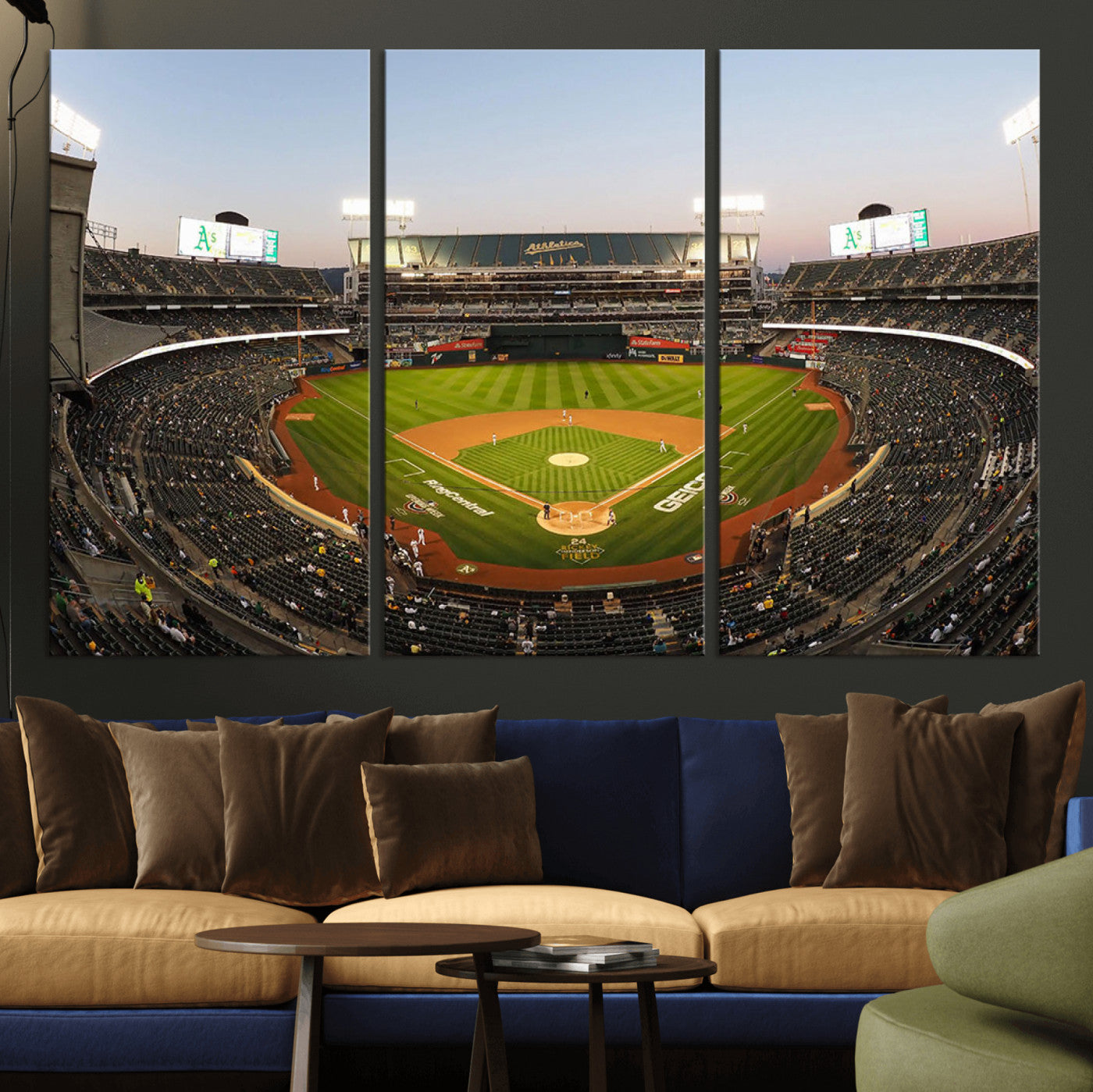 45272-MGV-CV-36X24-Oakland Athletics Baseball Team Print - RingCentral Coliseum Stadium Wall Art Canvas Print