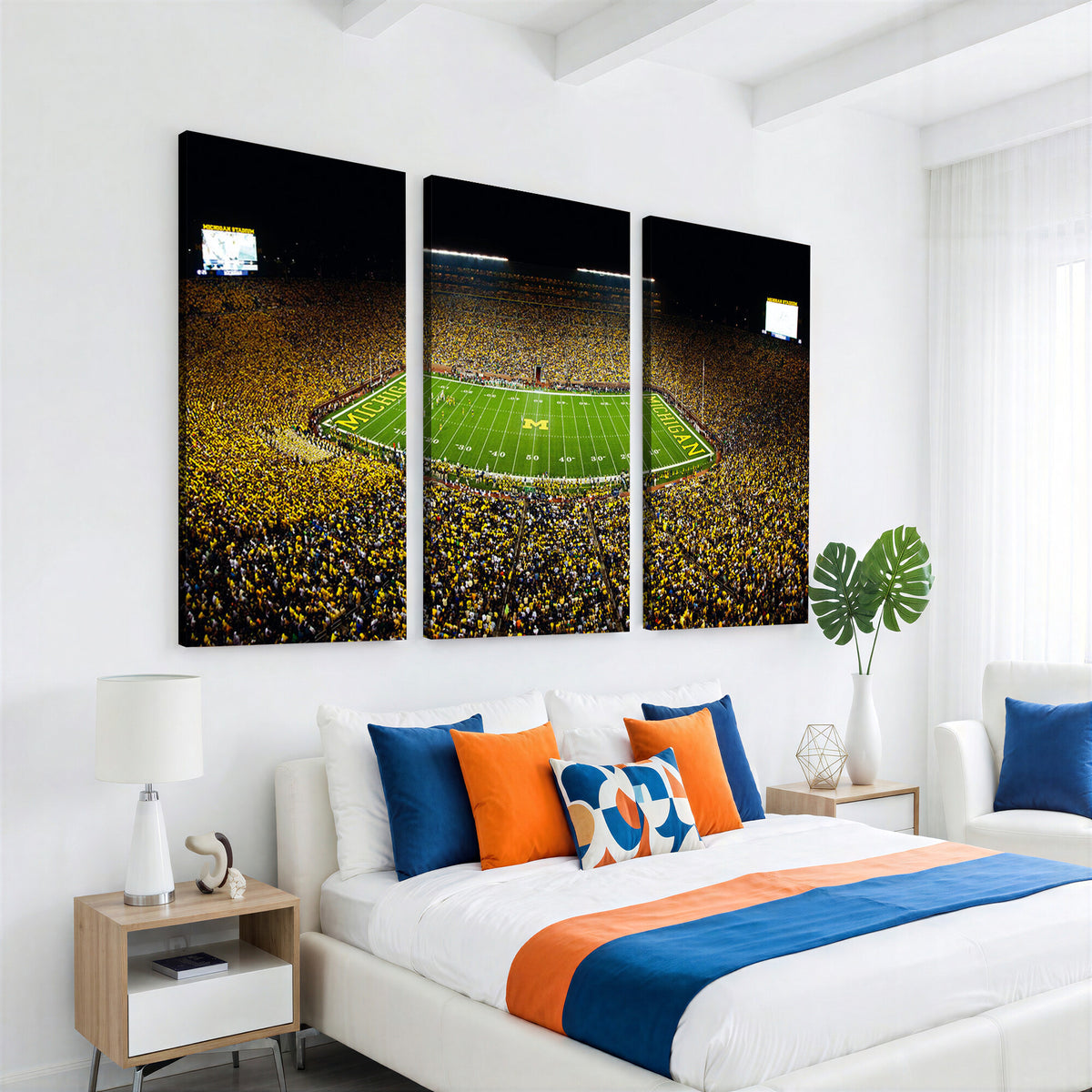 26166-MGV-CV-36X24 - Stadium in Michigan Wall Art Canvas Print, Framed American Football Stadium Art