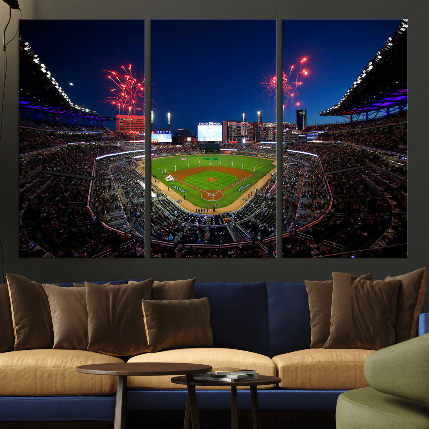 50582-MGV-CV-36X24-Truist Park Atlanta Braves Baseball Stadium Wall Art Print | Large 3-Panel Canvas Print for Sports