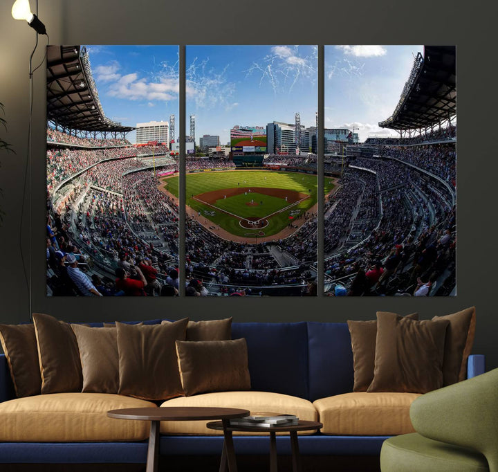 Truist Park Stadium Triple Canvas: Atlanta Braves Game Day Sky—Perfect Decor!.