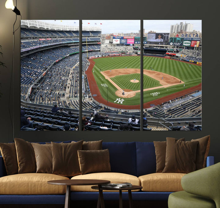 Aerial view of Yankee Stadium filled with fans, showcased on a New York Yankees Stadium Wall Art Canvas Print.