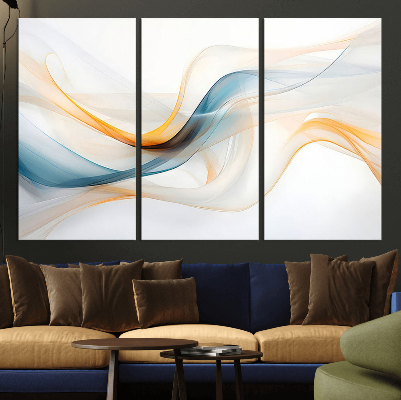 MGV-CV-48X32-3P - Decorative Turquoise Abstract Wave Wall Art Canvas Print