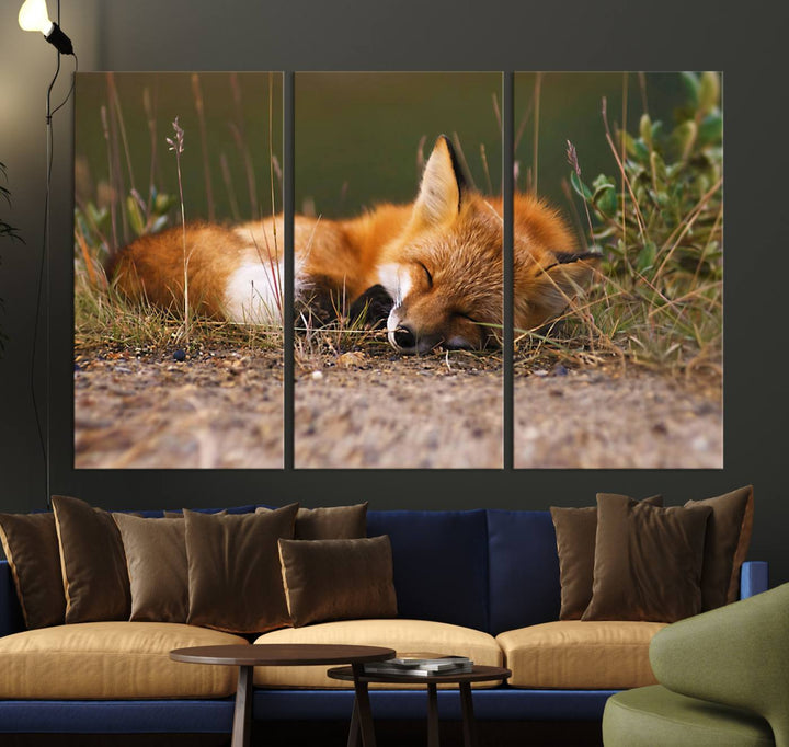 The Sleeping Fox Wall Art Canvas Print is ideal for farmhouse decor.