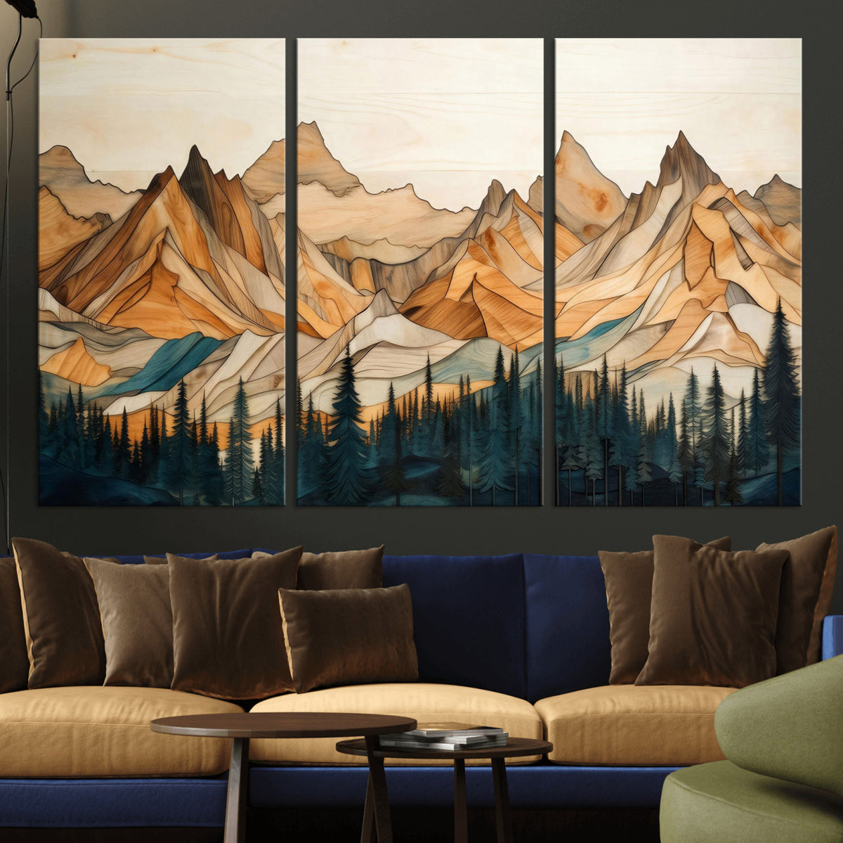 31576-PAN-FL-20X10 - Rustic Wood Mountain Wall Art Print | Triptych Giclee Print Featuring Handcrafted Forest and