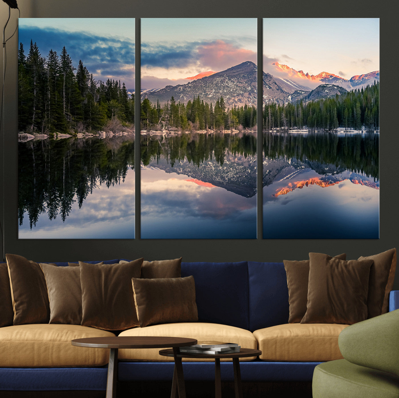 MGV-CV-48X32-3P - Bear Lake Reflection at Rocky Mountain National Park Wall Art Canvas Print, Scenic Mountain