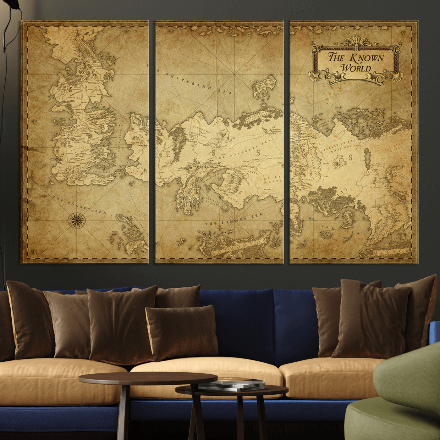 MGV-CV-48X32-3P - Vintage Game of Thrones Map Wall Art | Westeros and Essos Antique Style Print | The Known World in
