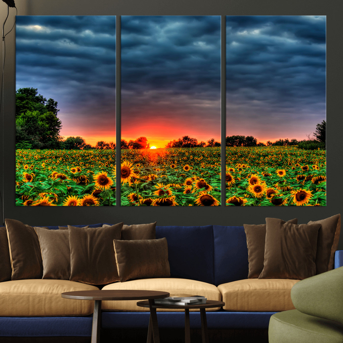 45045-MGV-CV-36X24-Golden Sunflower Field at Sunset – Breathtaking Sky and Vibrant Flowers, Ready to Hang Wall Art