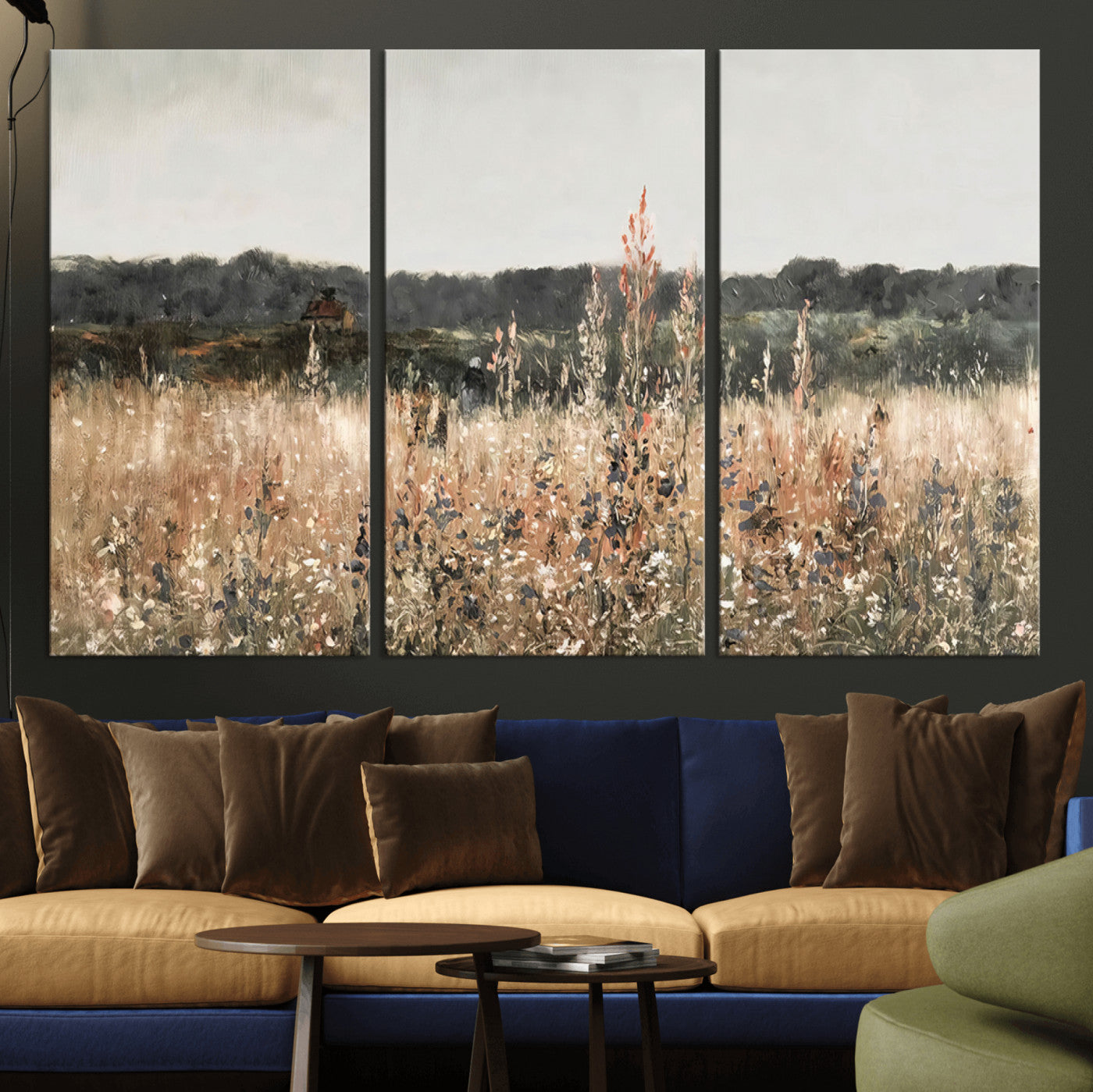 MGV-CV-48X32-3P - Rustic Field Landscape Wall Art Print, Giclee Canvas Wall Art for Modern Homes, Warm Meadow and