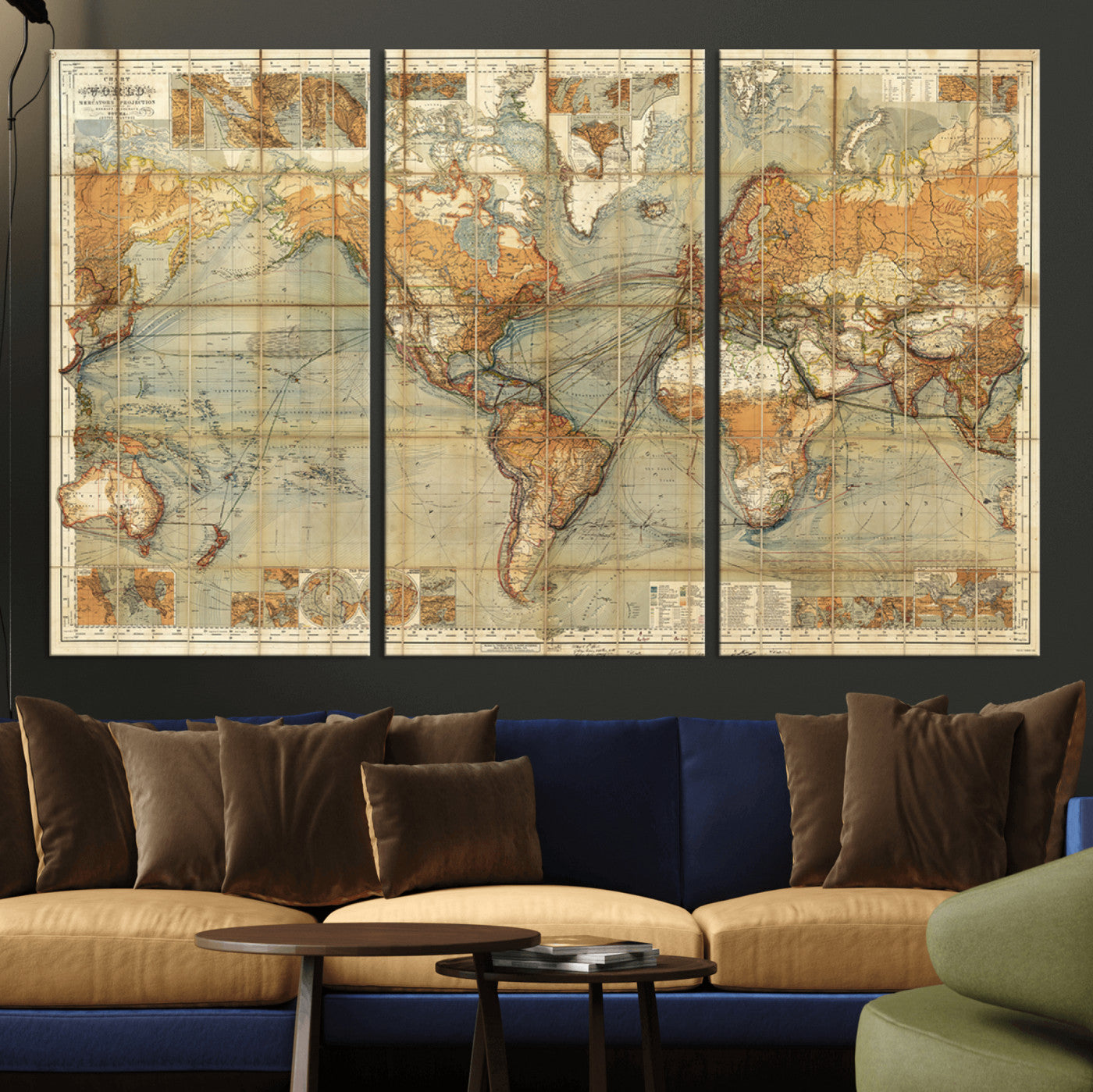 MGV-CV-48X32-3P - Push Pin World Map Canvas Print – Framed Wall Art for Couples to Track Their Travels – Anniversary