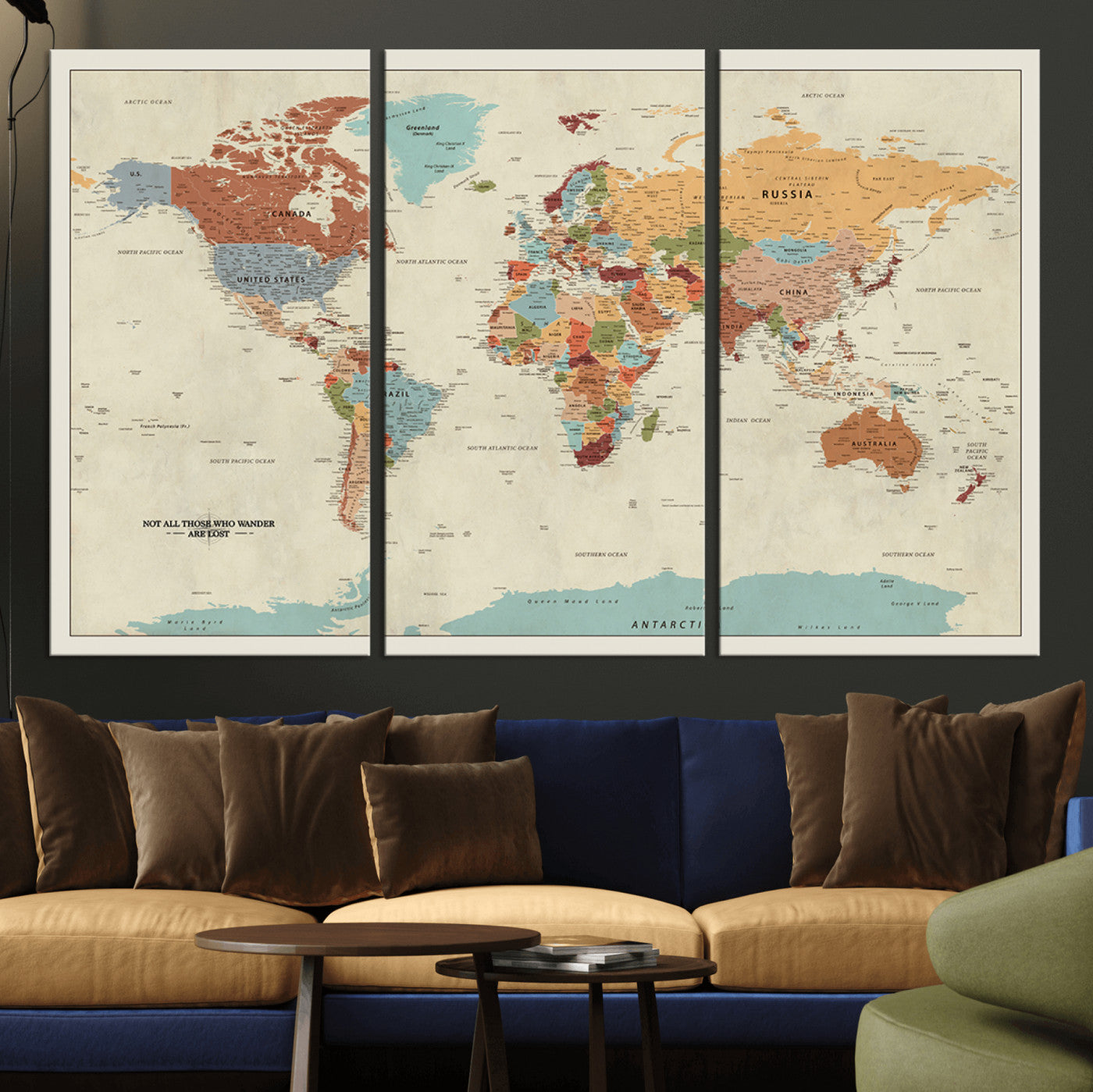 MGV-CV-48X32-3P - Push Pin World Map Canvas Print – Framed Wall Art for Couples to Track Their Travels – Anniversary