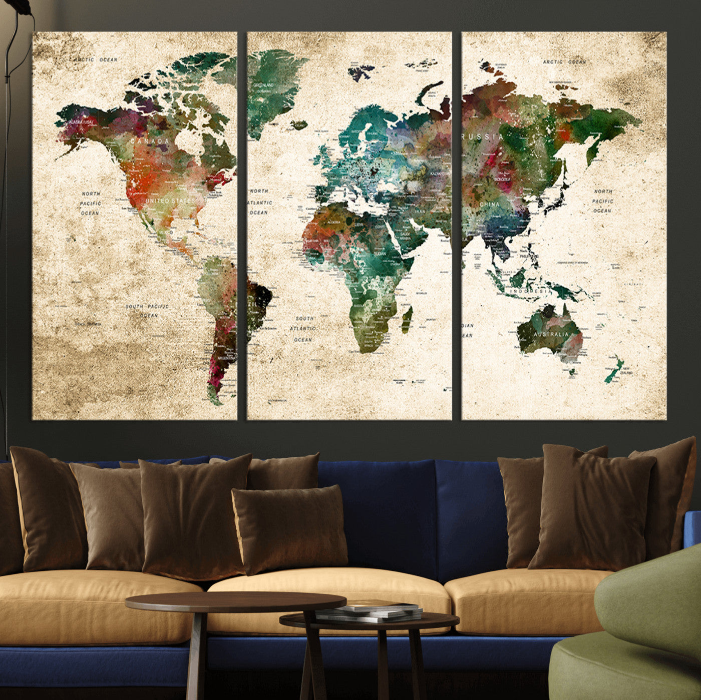 45128-MGV-CV-36X24-Push Pin World Map Canvas Print – Framed Wall Art for Couples to Track Their Travels – Anniversary Gift or Home Adventure Decor