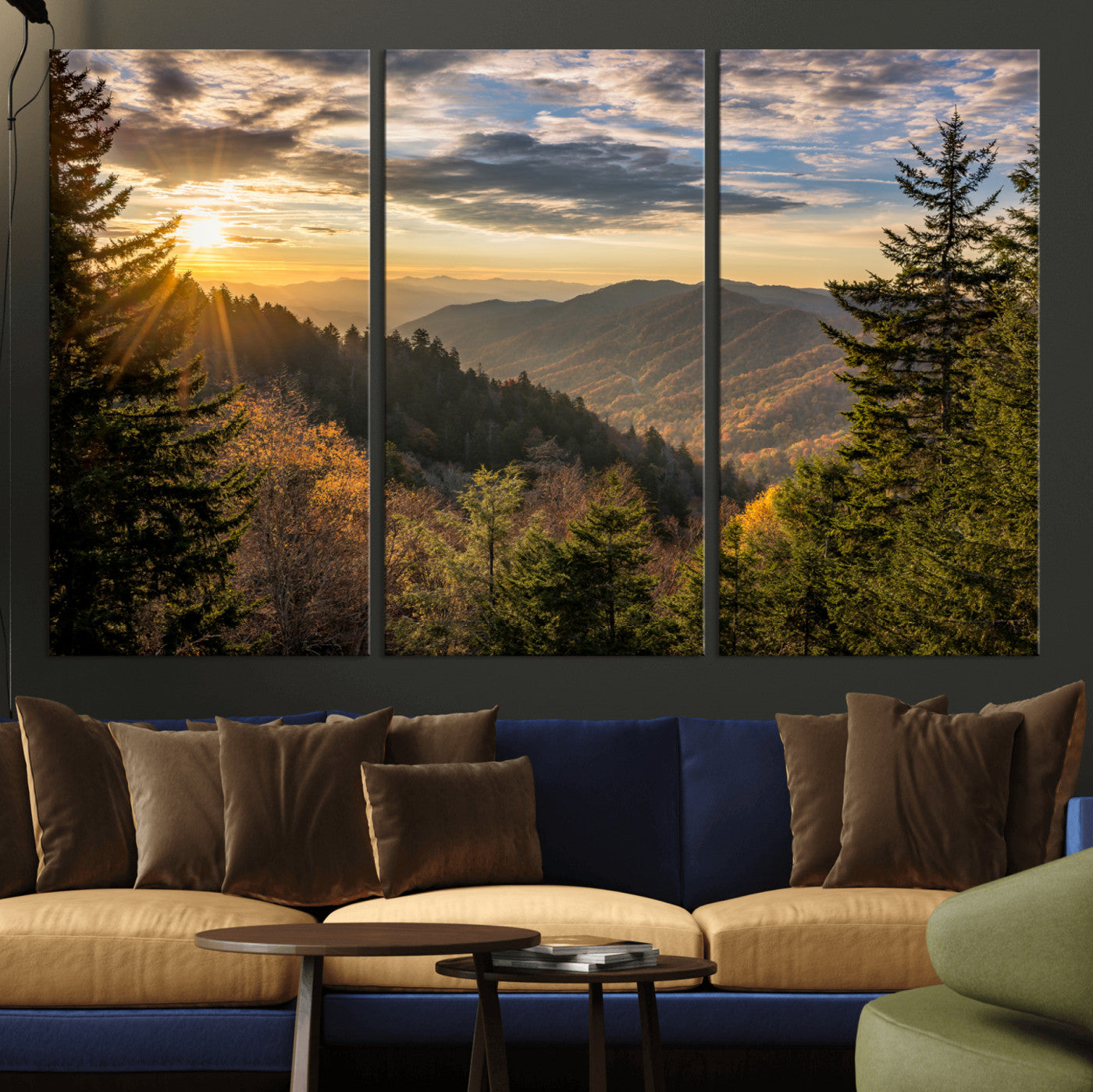 MGV-CV-48X32-3P - Sunrise Over the Smoky Mountains Canvas Wall Art – Breathtaking Scenic Landscape Photography in a