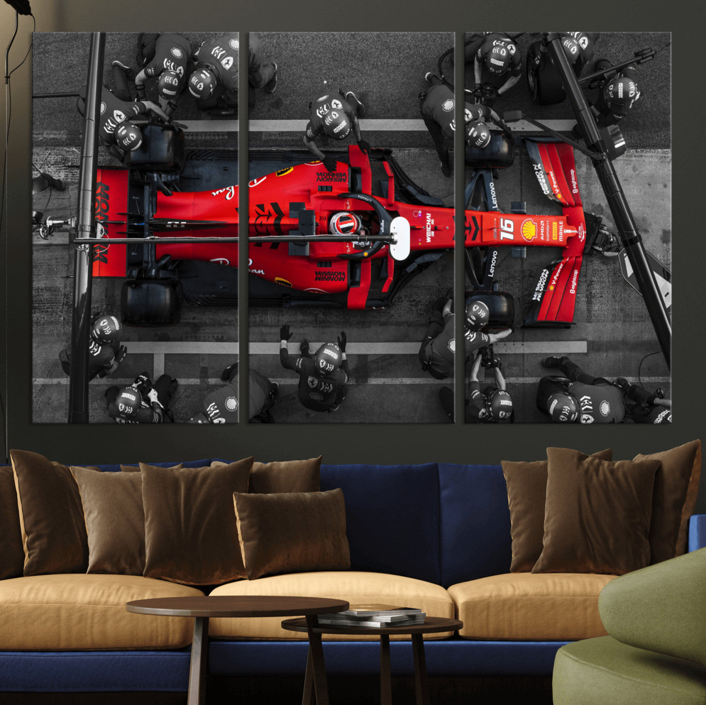 MGV-CV-48X32-3P - Ferrari Pit Stop Canvas Wall Art – Precision and Speed Captured in Bold Motorsport Imagery – Ready
