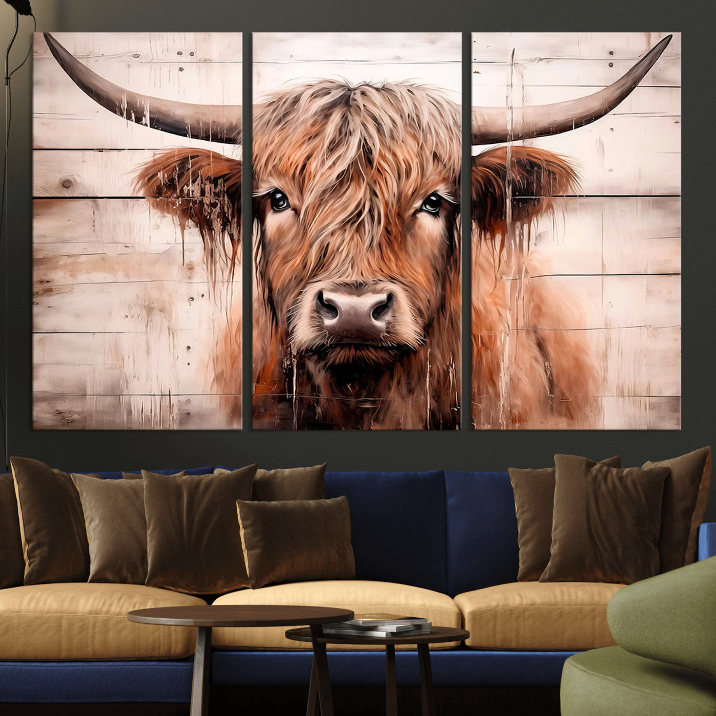 MGV-CV-48X32-3P - Vintage Scottish Highland Cow Cattle Art Print Farmhouse Wall Art Canvas Print