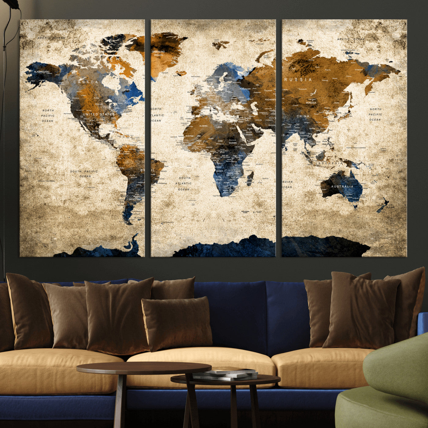 51140-MGV-CV-36X24-World Map Wall Art – Rustic Earth Tone Canvas Print, Antique Travel Map Design for Living Room, Office or Study, Classic Adventure Decor