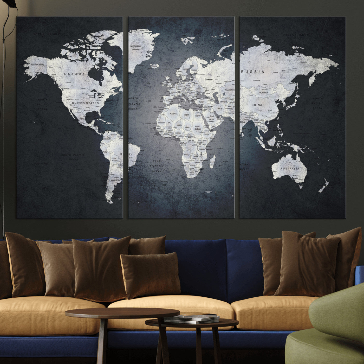 MGV-CV-48X32-3P - World Map Wall Art Canvas Print for Home and Office Decor