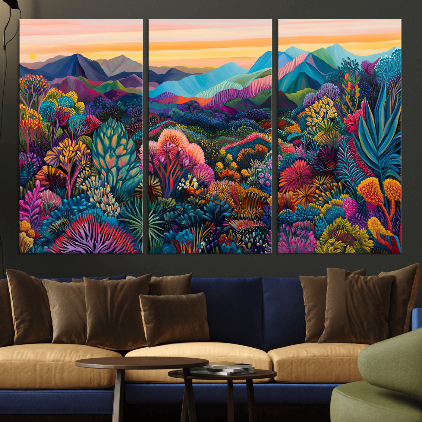 MGV-CV-48X32-3P - Colorful Abstract Landscape Wall Art Print Canvas - Vibrant Modern Decor for Living Room, Office, or
