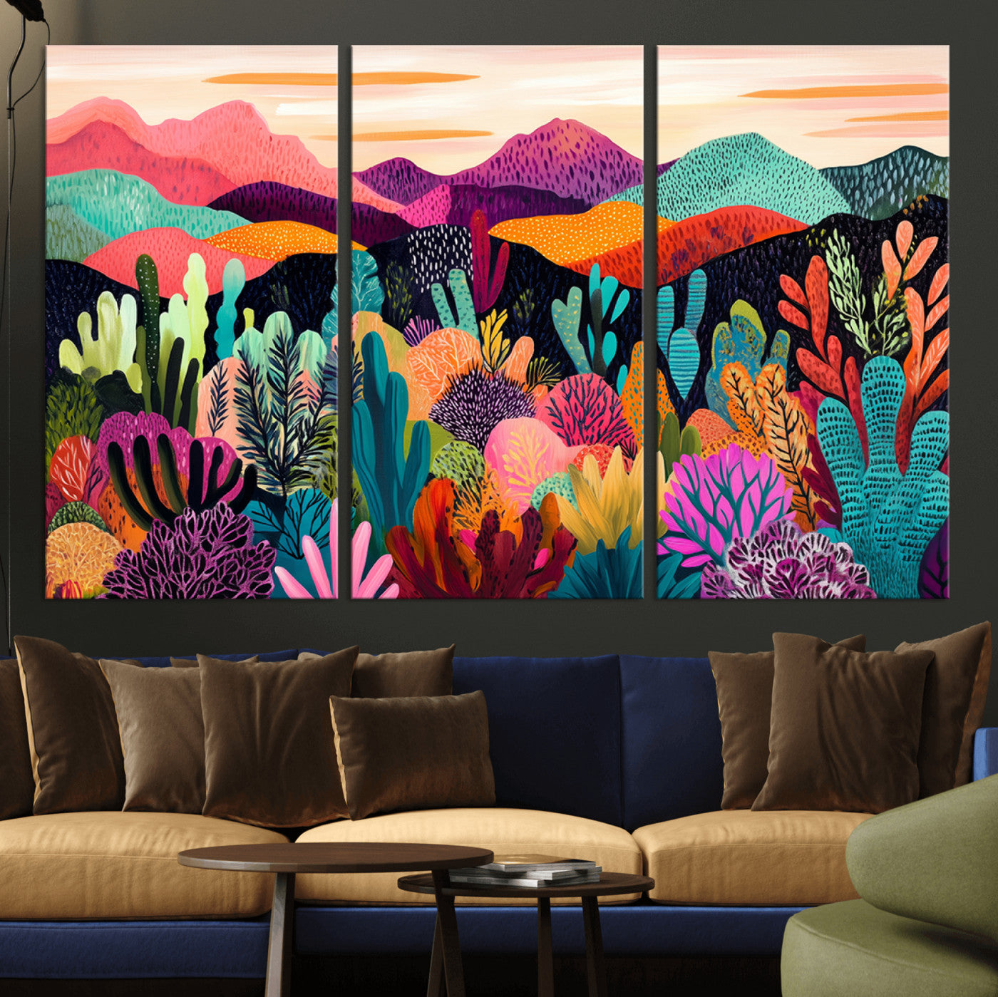 MGV-CV-48X32-3P - Abstract Kusama Print - Landscape Canvas Wall Art Print - Vibrant Modern Decor for Living Room,
