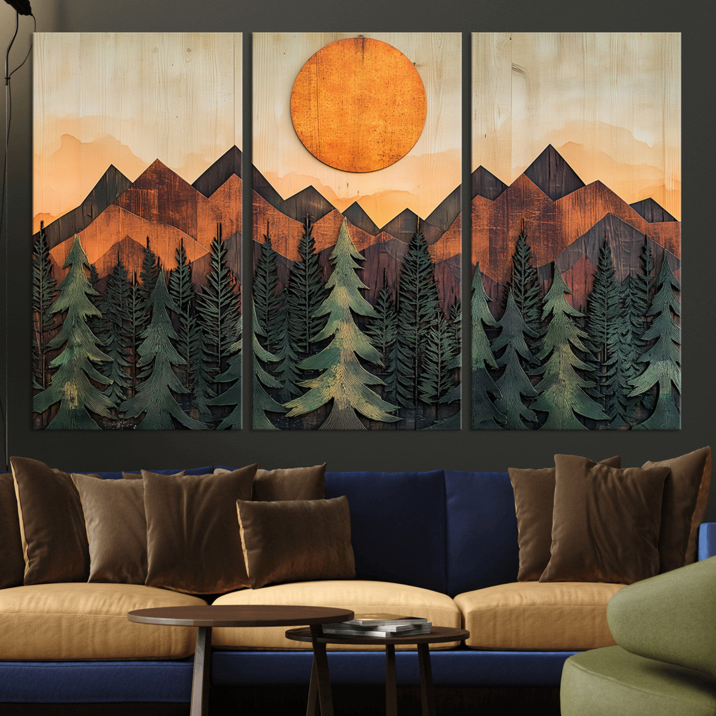 MGV-CV-48X32-3P - Sunset Mountain Landscape Canvas Wall Art Print - Nature Decor for Living Room, Office