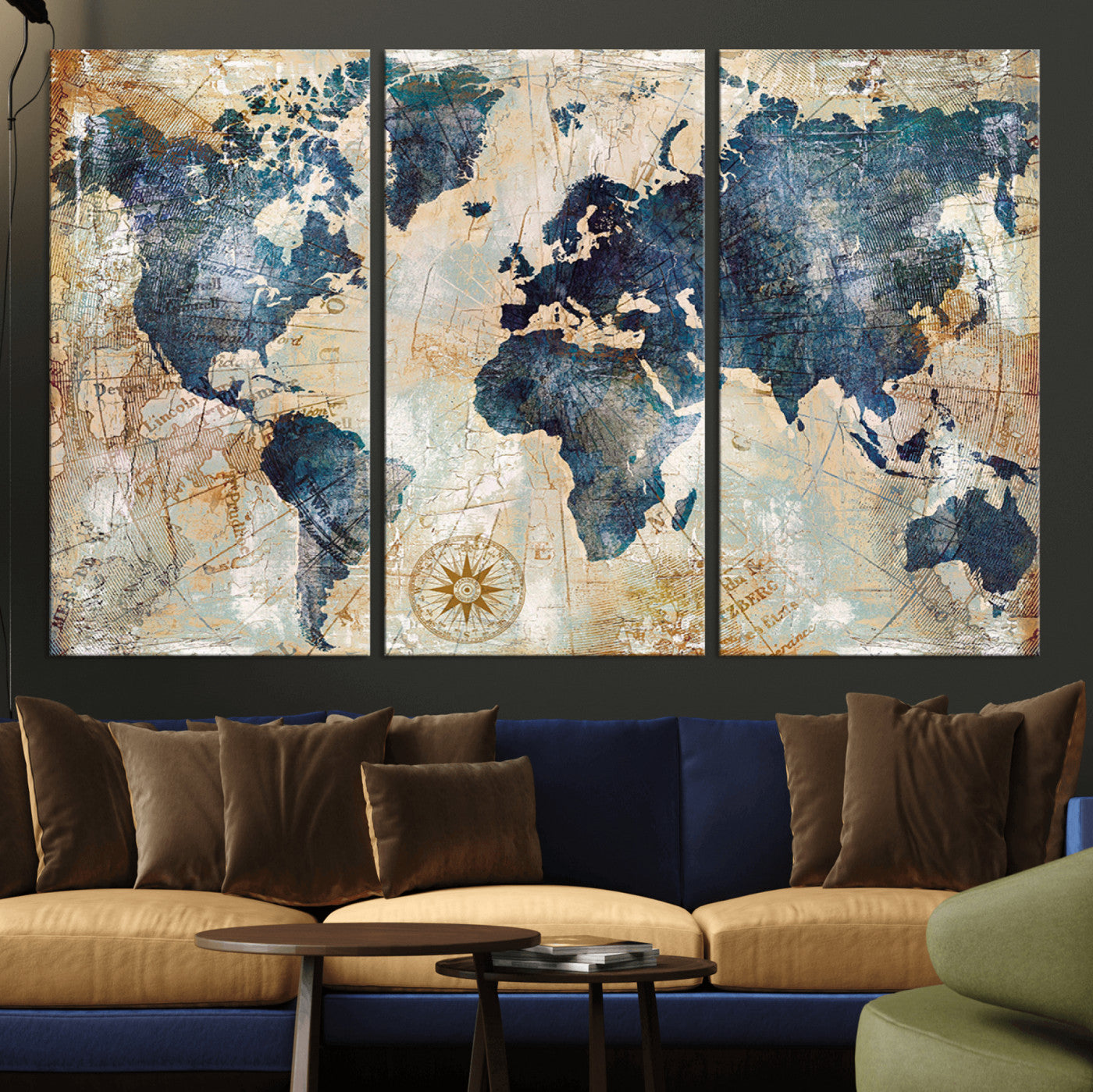 MGV-CV-48X32-3P - Push Pin World Map Canvas Print – Framed Wall Art for Couples to Track Their Travels – Anniversary