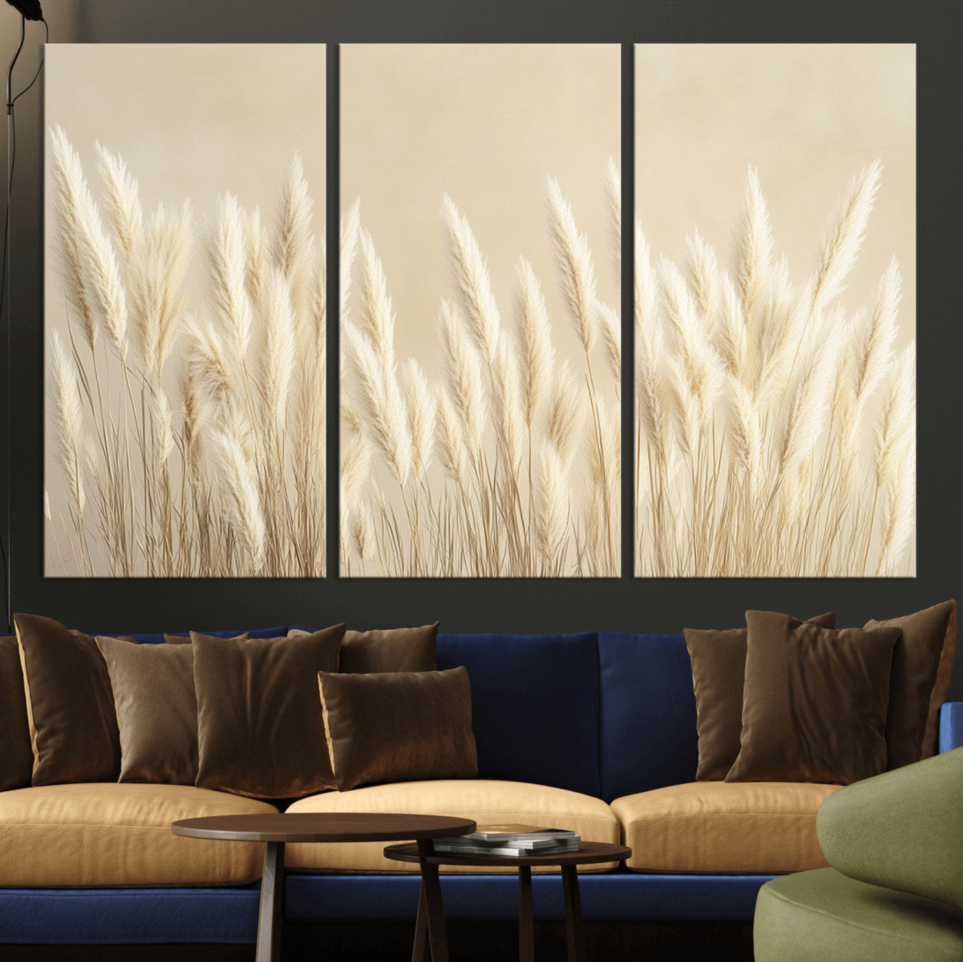MGV-CV-48X32-3P - Grass Wall Art Print - Elegant Neutral Decor for Living Room, Boho Minimalist Artwork, Ready to Hang