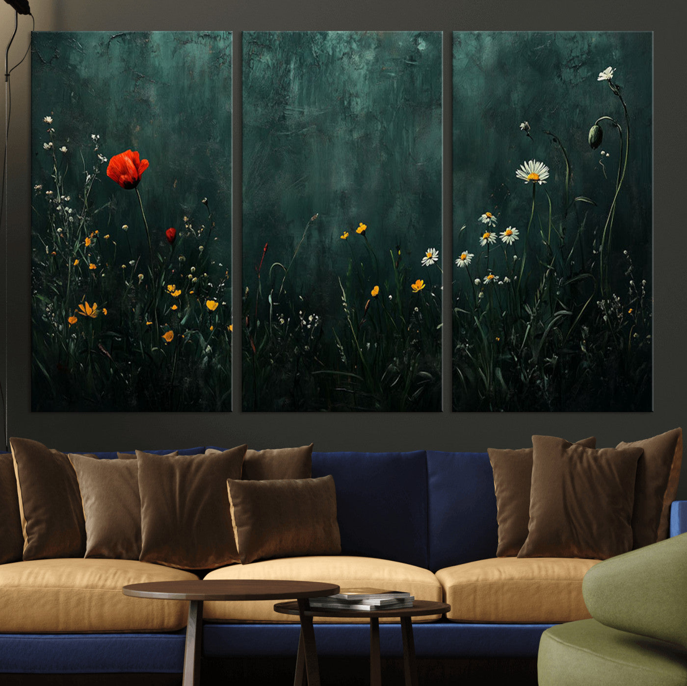 26218-MGV-CV-36X24-Wildflower Field Framed Wall Art, Vintage Botanical Landscape Sign, Botanical Wall Art, Modern