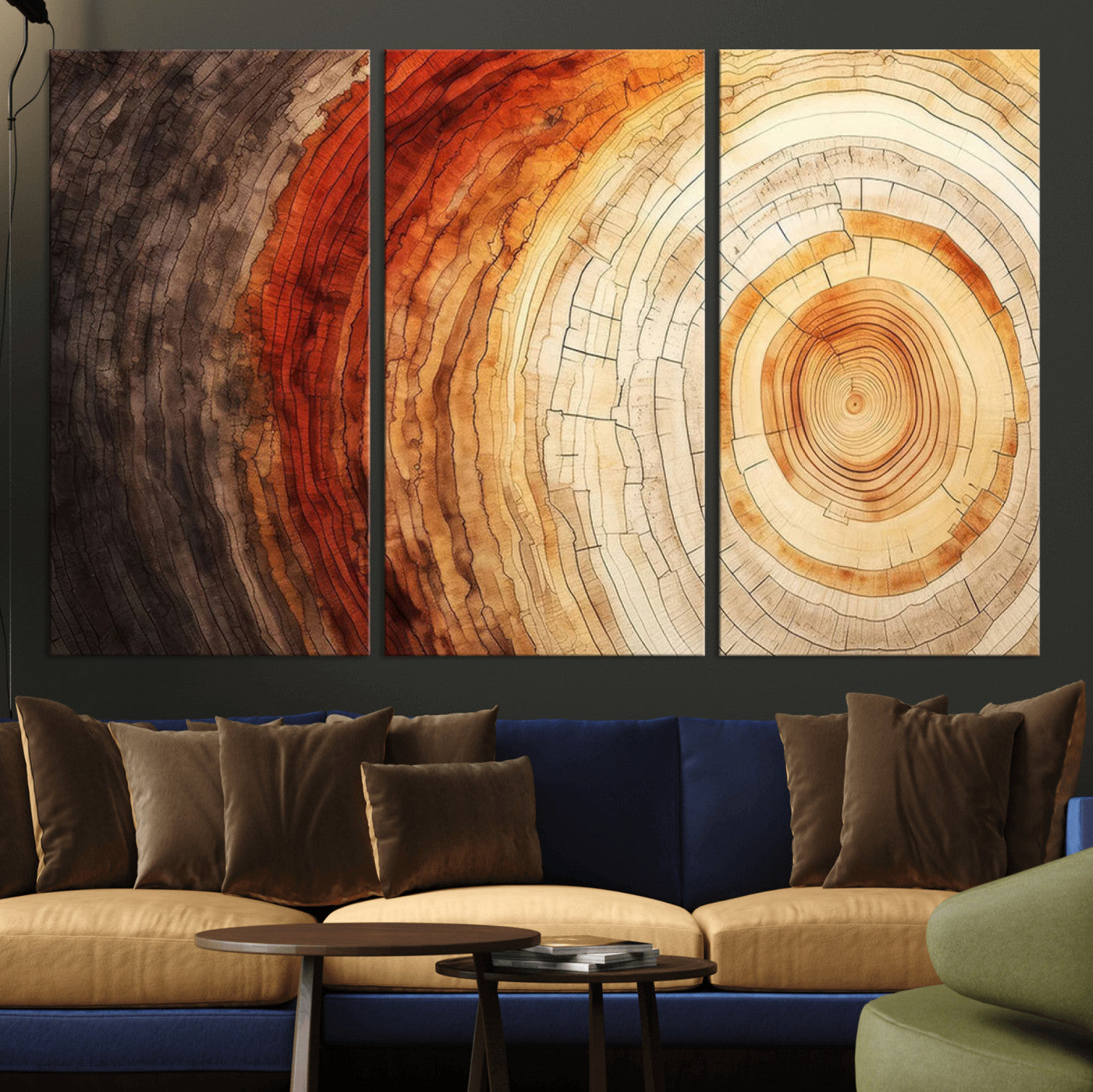 MGV-CV-48X32-3P - Tree Ring Print on Canvas Wall Art, Tree Stump Print, Wood Wall Art Living Room, Abstract Natural