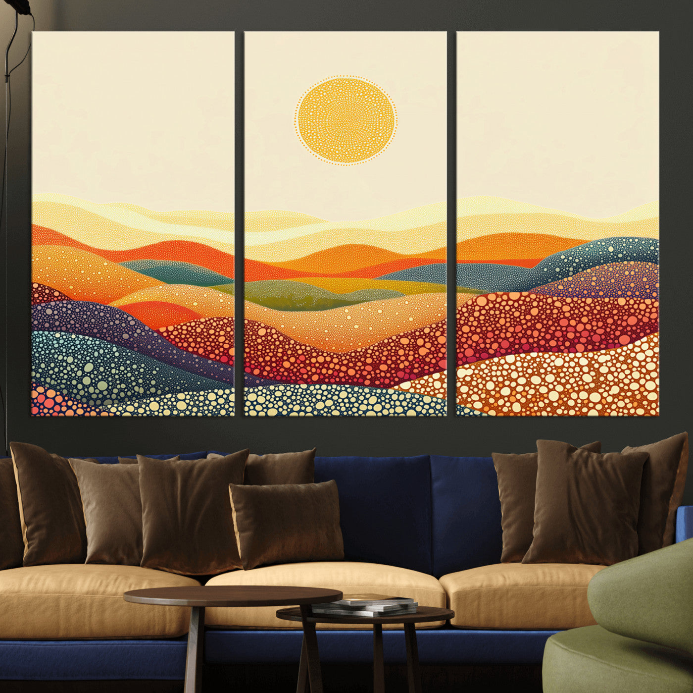MGV-CV-48X32-3P - YAYOI KUSAMA Colorful Dot Art Landscape Canvas - Framed Abstract Pointillism Inspired by Nature with