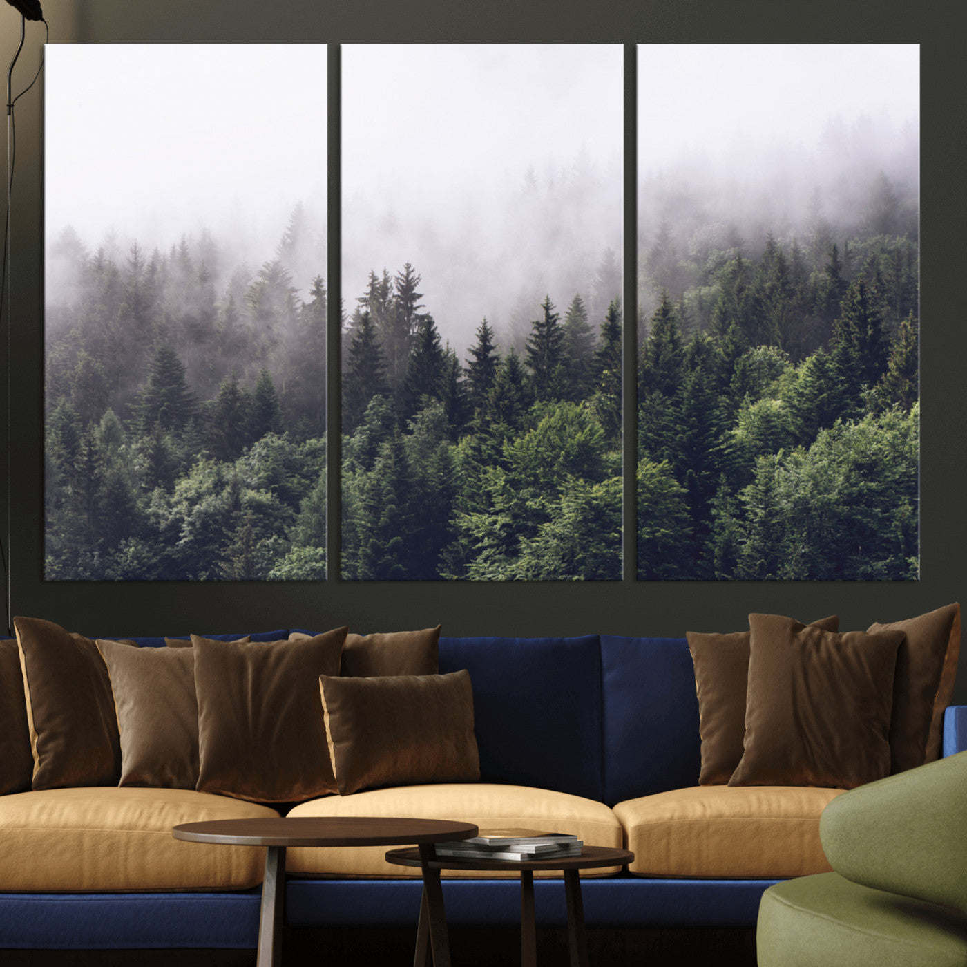 MGV-CV-48X32-3P - Misty Forest Wall Art | Foggy Forest Canvas Print | Large Nature-Inspired Misty Tree Landscape for