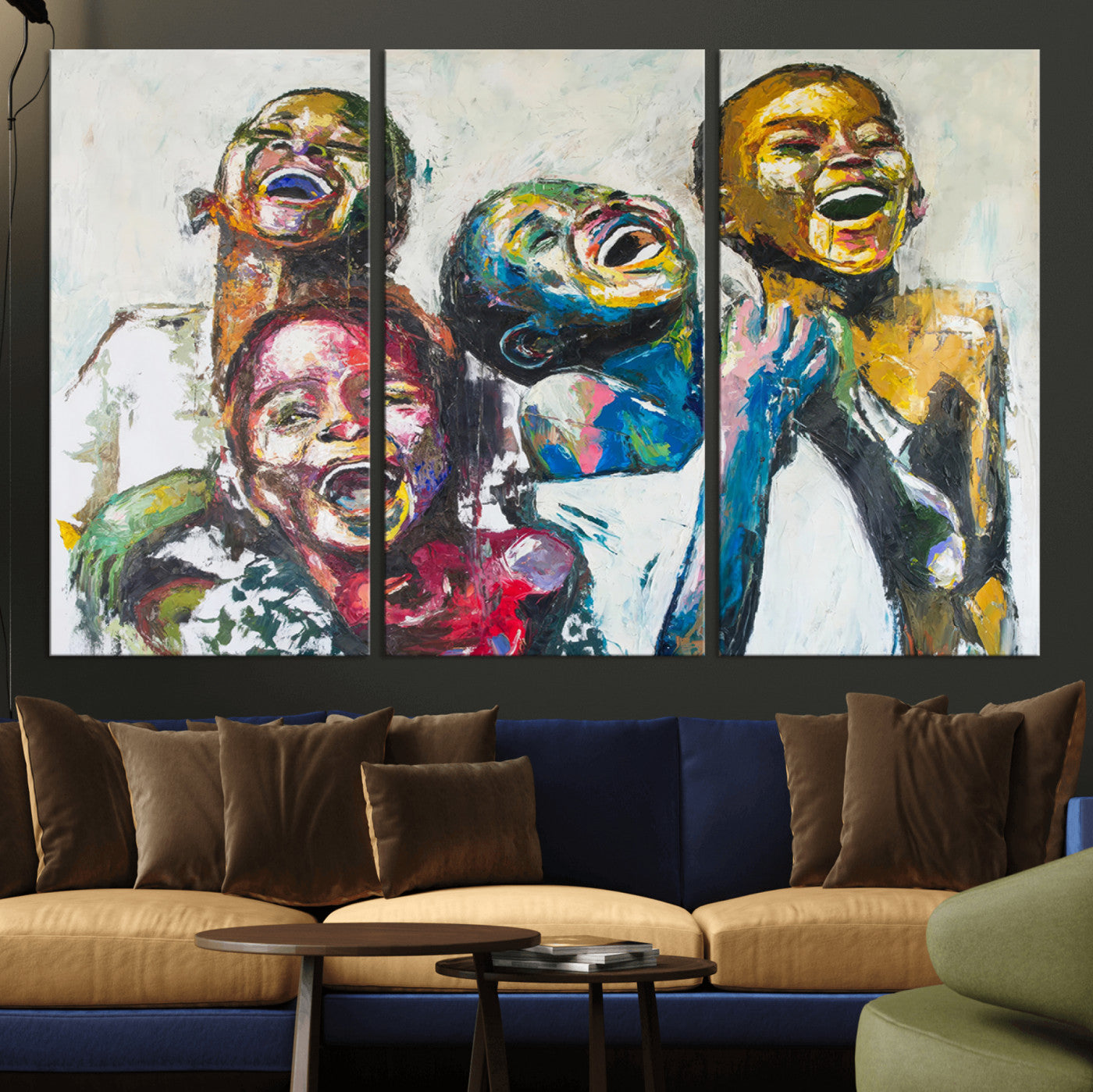 MGV-CV-48X32-3P - Shai Yossef Style Canvas Art - Joyful African Black Kids Impasto Painting with Vibrant Brushstrokes,