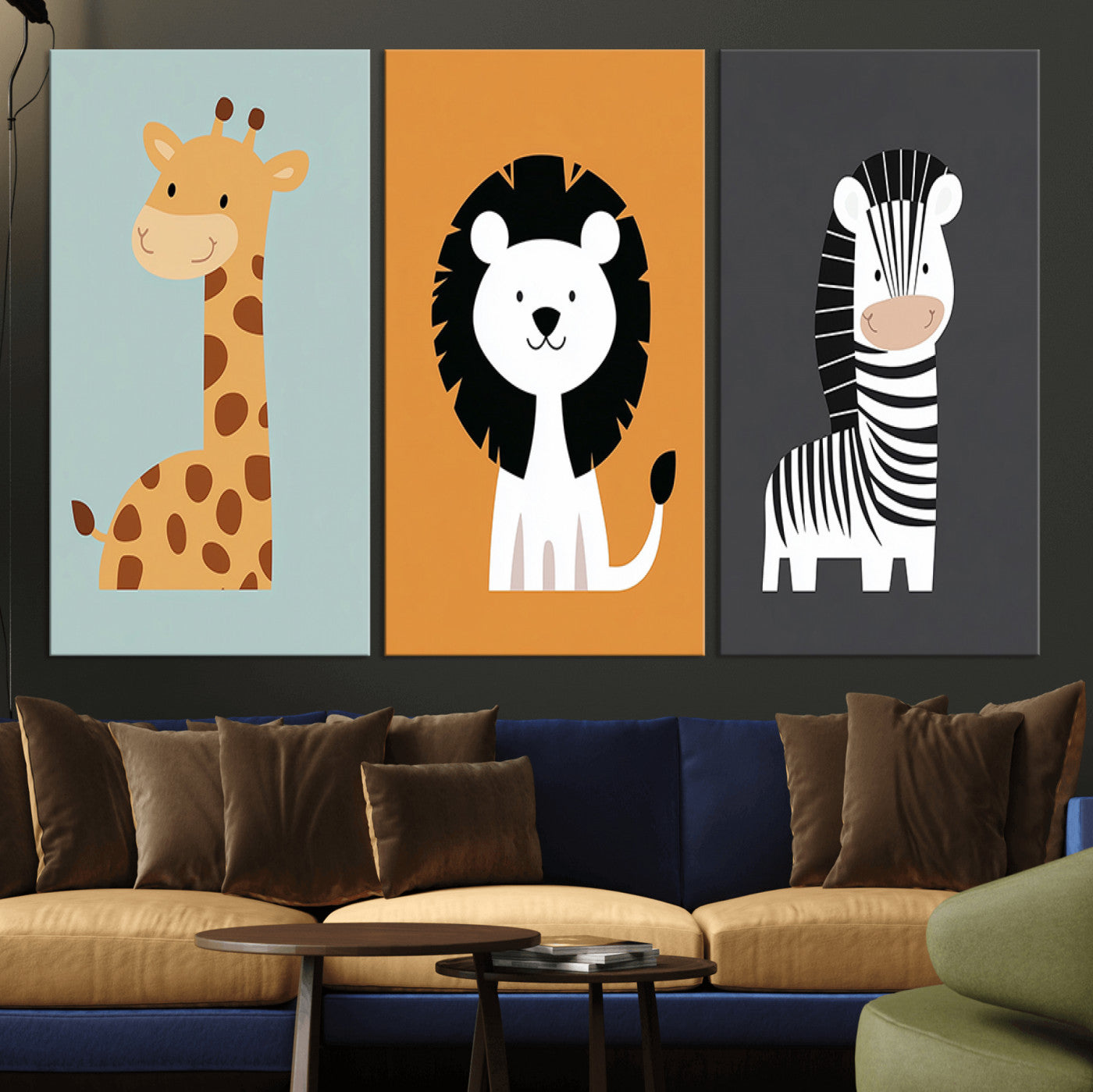 MGV-CV-48X32-3P - Boho Jungle Animal Nursery Wall Art Prints - Safari Decor in Earth Tones for Modern and Stylish