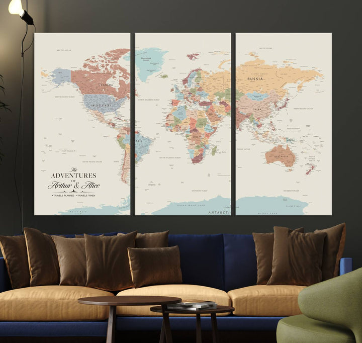 Custom World Map Wall Art Canvas Print - Personalized World Map Wall Art, Customize Wall Art Map Print