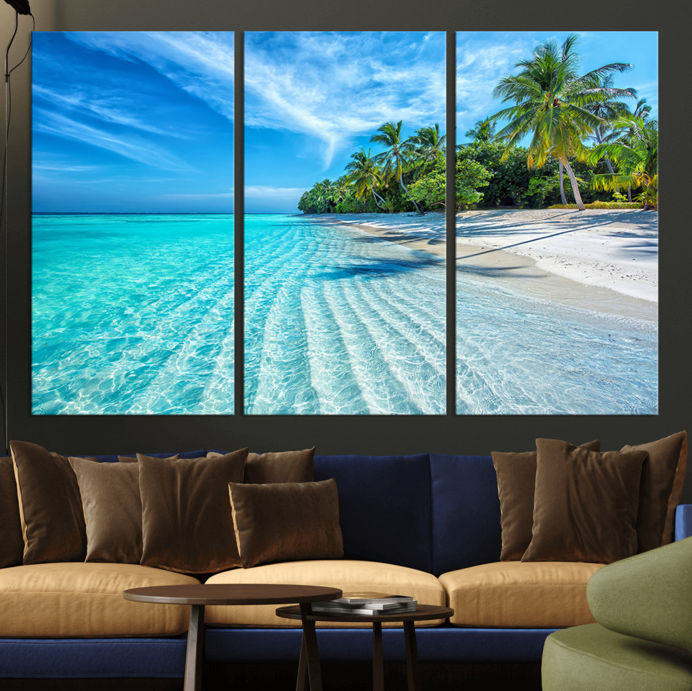MGV-CV-48X32-3P - Tropical Beach Wall Art Canvas Print - Serene Ocean Landscape with Crystal Clear Turquoise Water and