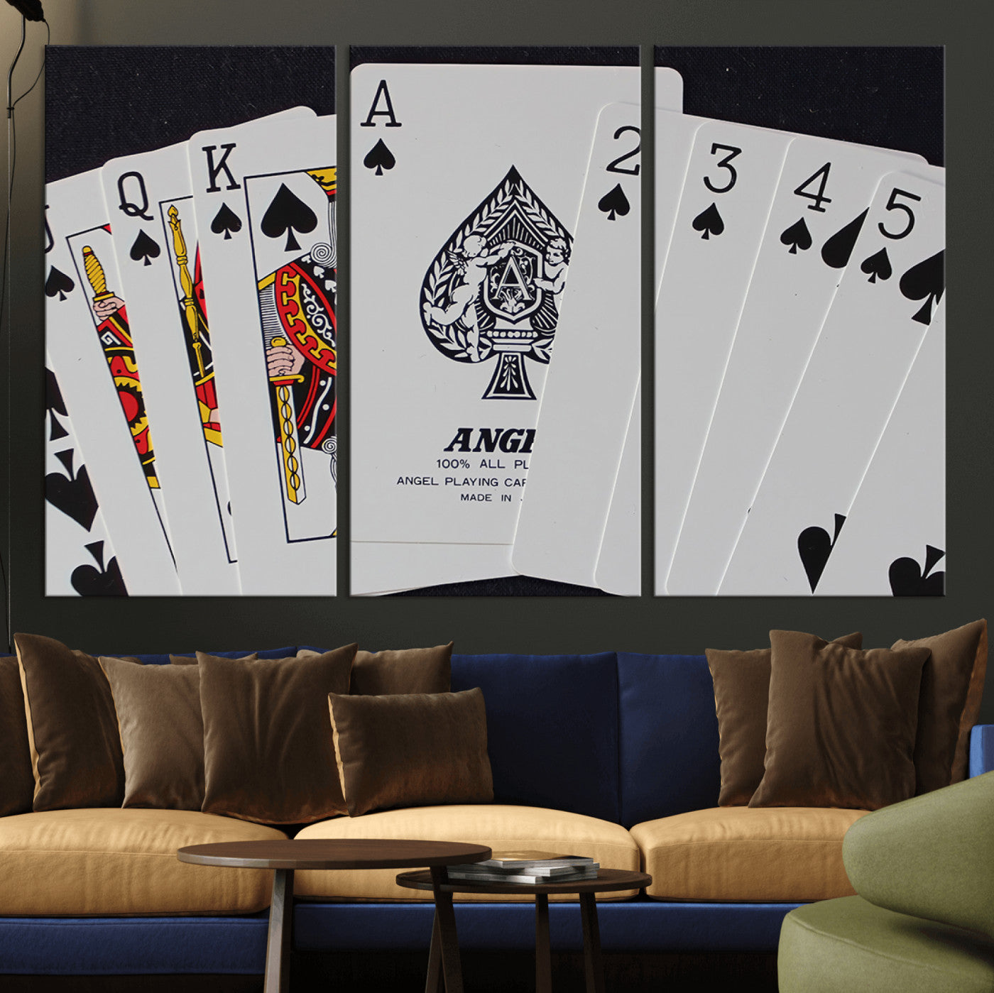 MGV-CV-48X32-3P - Poker Wall Art - Playing Cards Canvas Wall Art Print - Ace of Spades and Royal Flush Design, Perfect